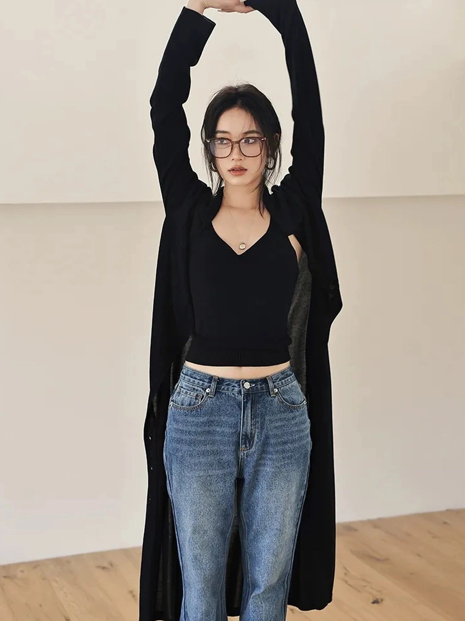FU FRESH UP V-neck Long Rayleece Knit Cardigan Set