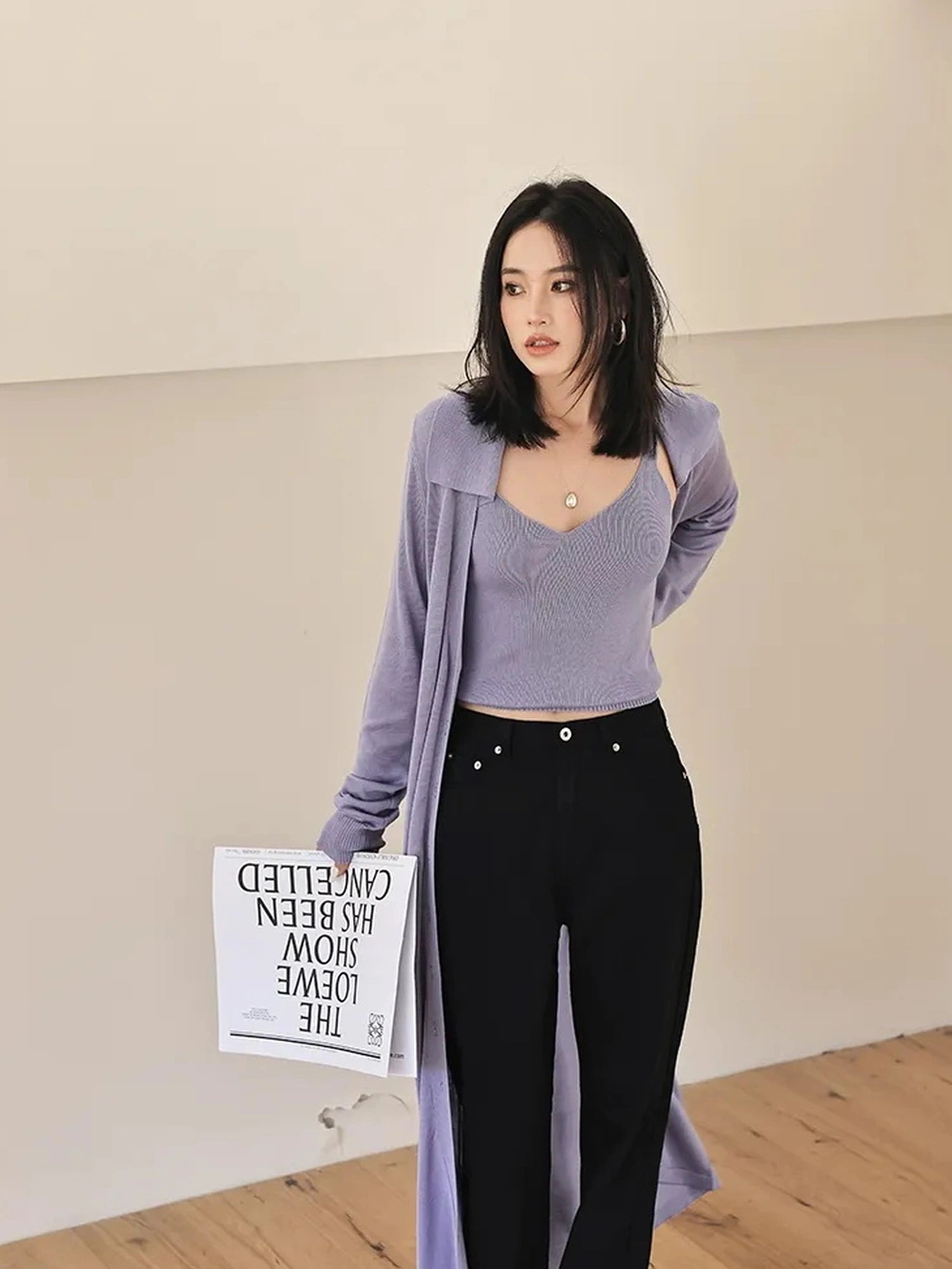 FU FRESH UP V-neck Long Rayleece Knit Cardigan Set