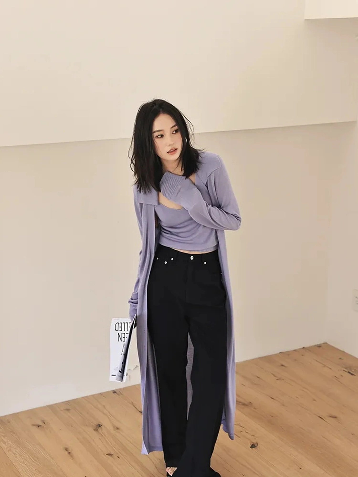 FU FRESH UP V-neck Long Rayleece Knit Cardigan Set