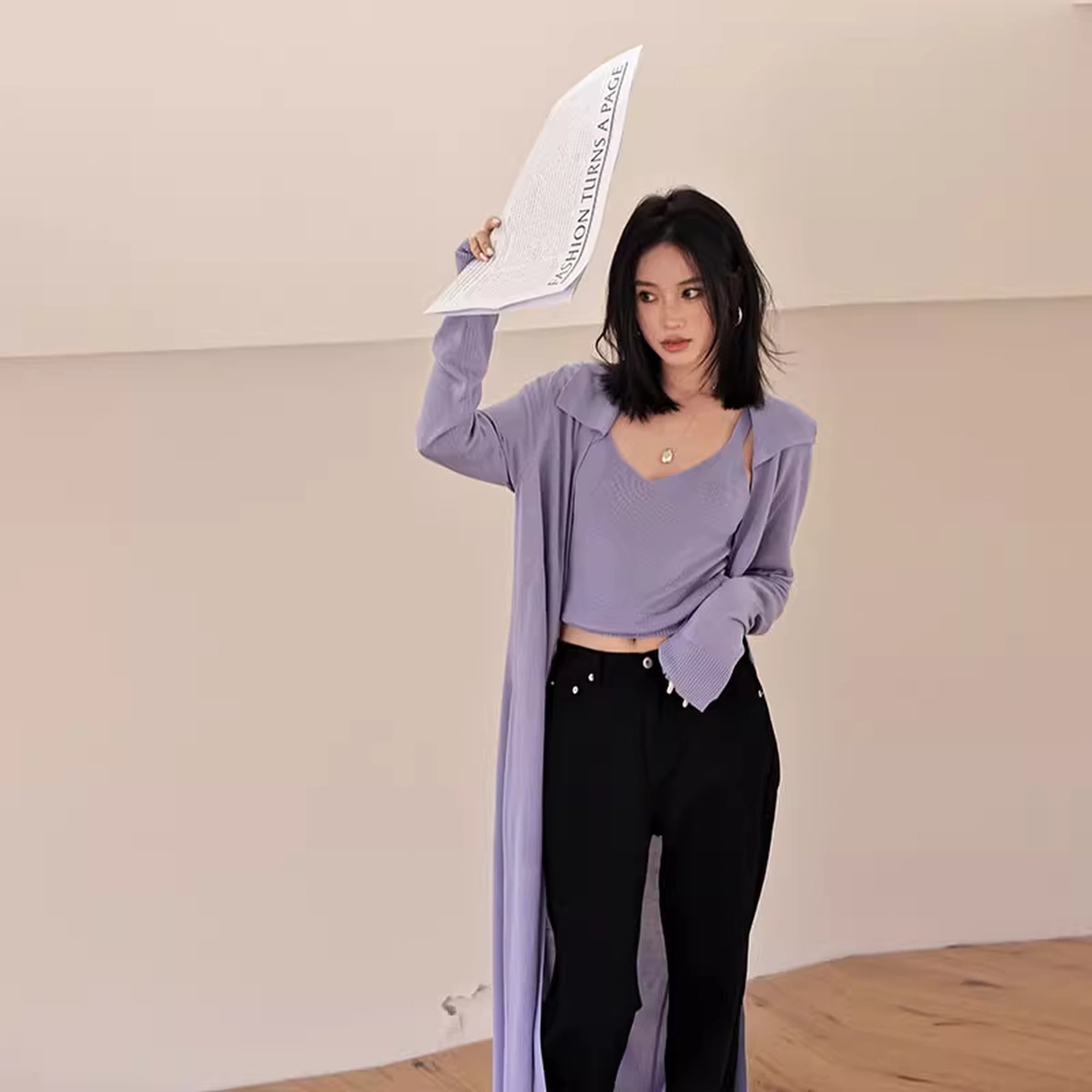 FU_FRESH_UP_V-neck_Long_Rayleece_Knit_Cardigan_Set_MISSTT