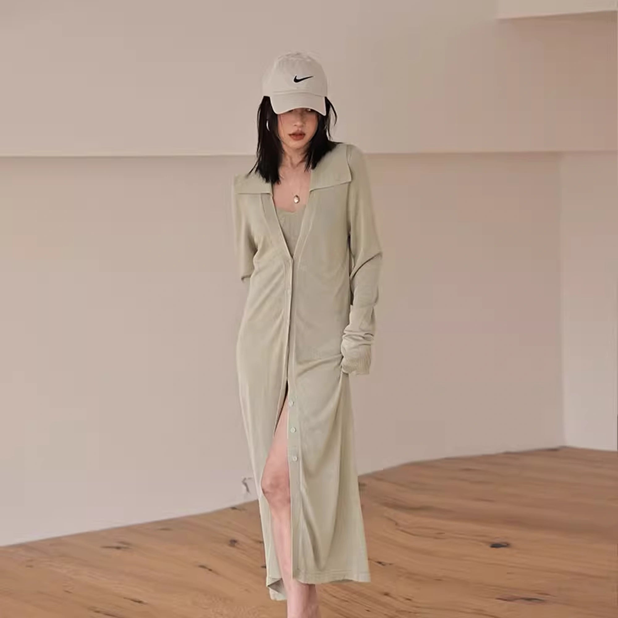 FU_FRESH_UP_V-neck_Long_Rayleece_Knit_Cardigan_Set_MISSTT