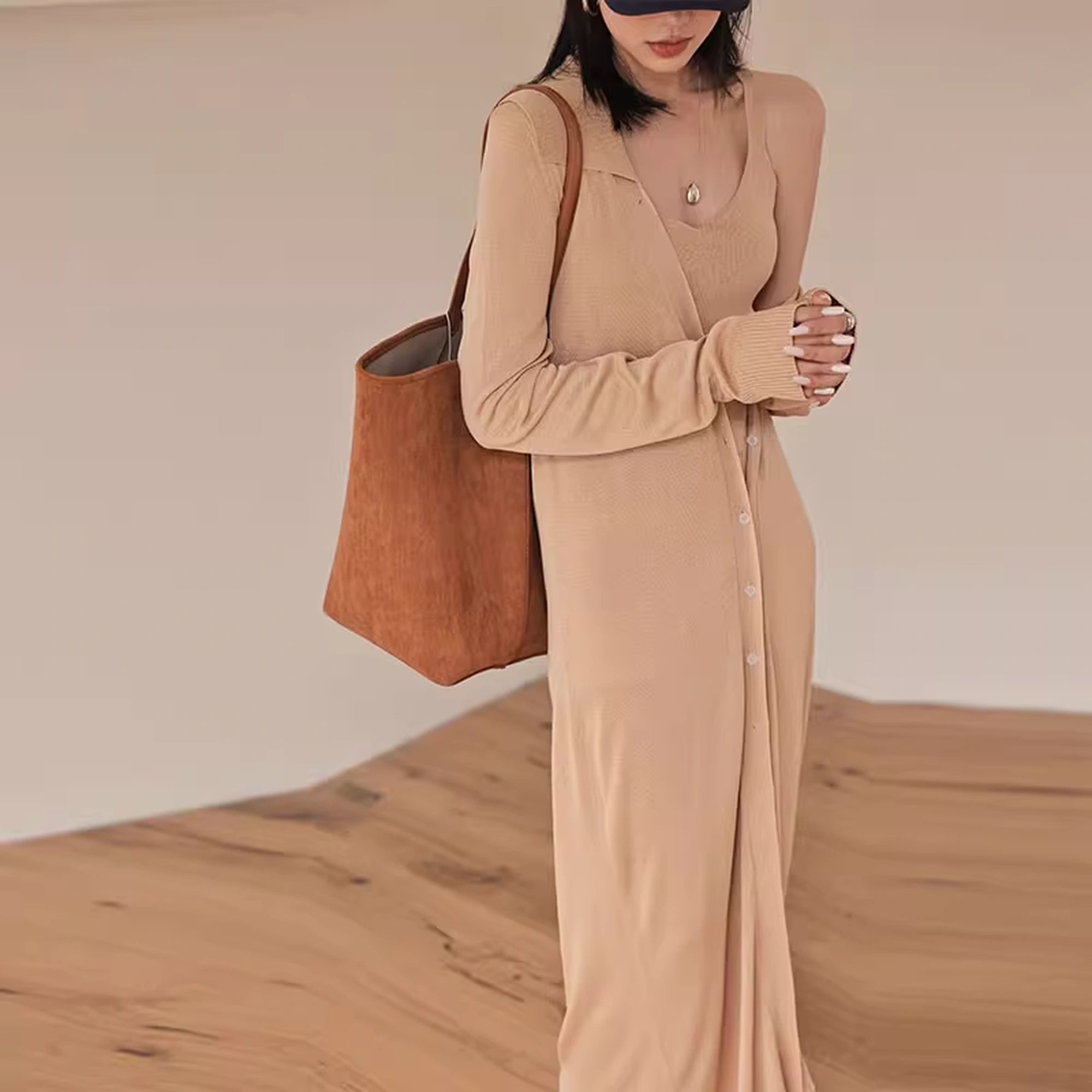 FU_FRESH_UP_V-neck_Long_Rayleece_Knit_Cardigan_Set_MISSTT