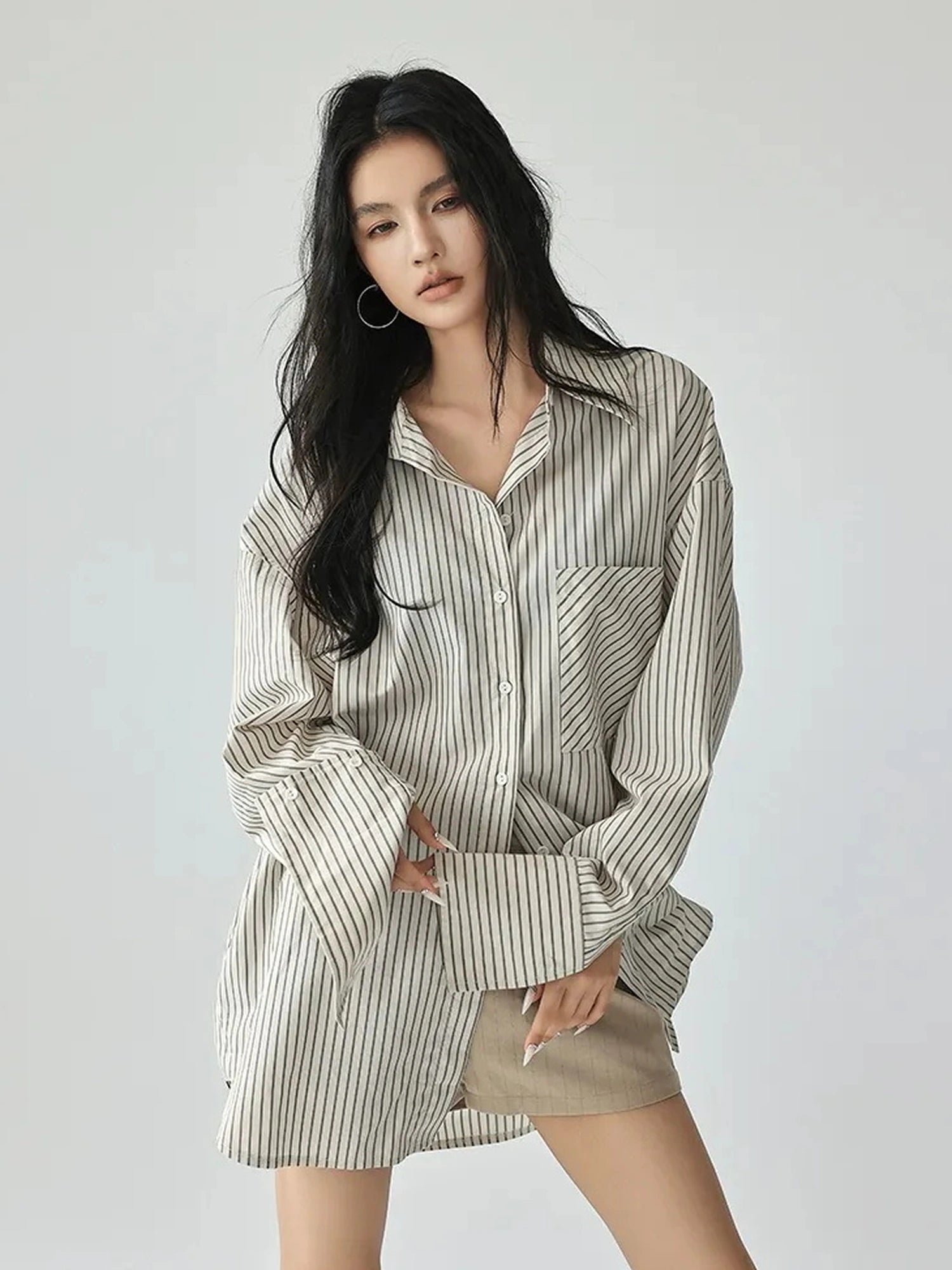 FU FRESH UP Vertical Stripe Relaxed Fit Shirt