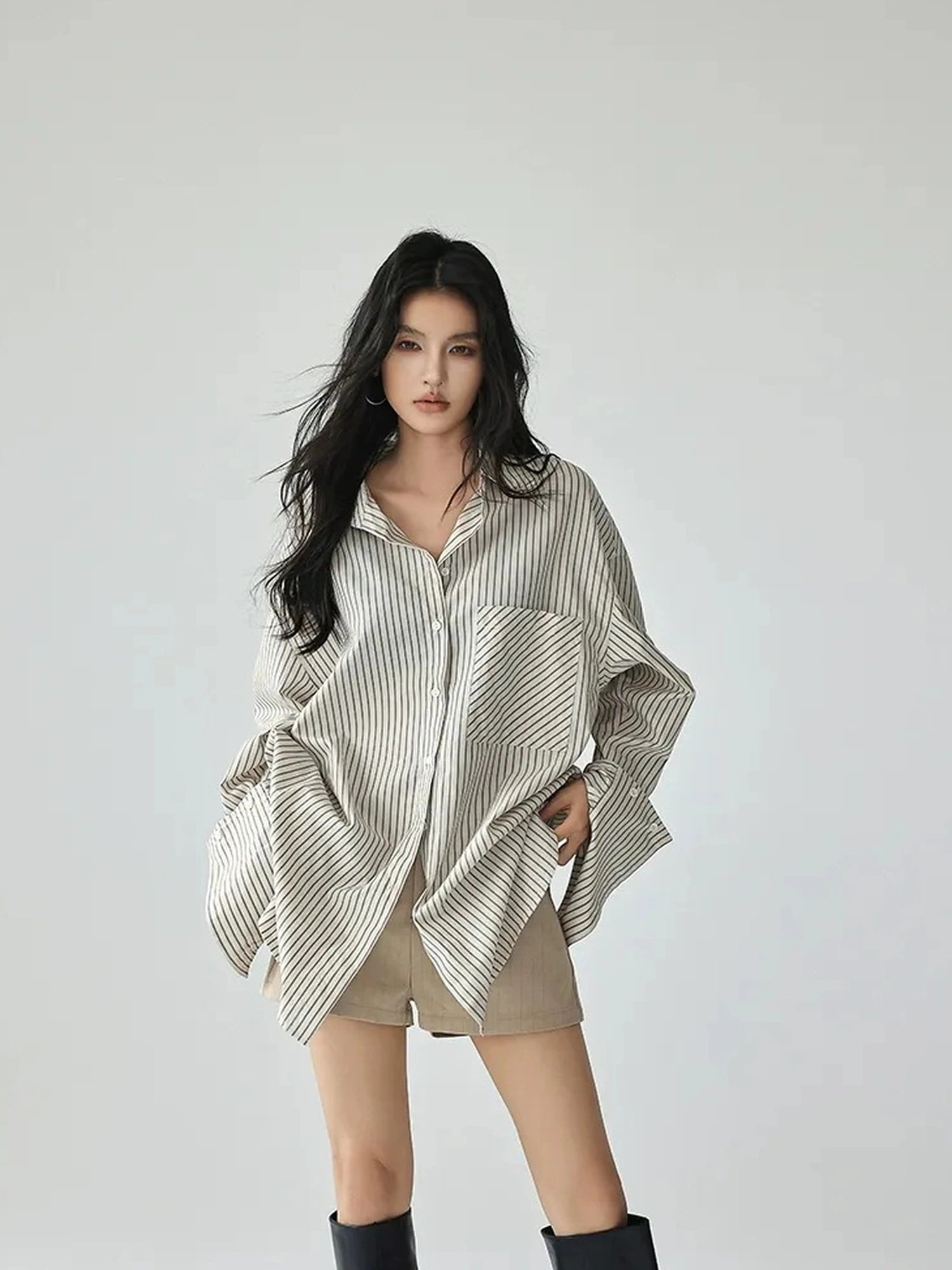 FU FRESH UP Vertical Stripe Relaxed Fit Shirt