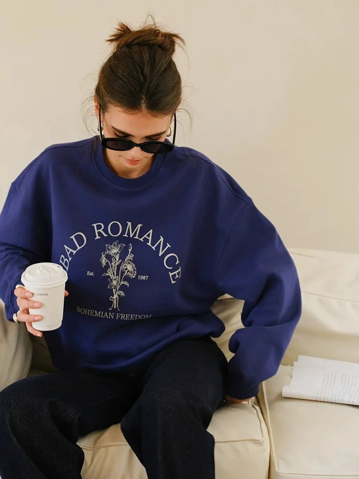 FU FRESH UP Vintage Americana Print Oversized Sweatshirt