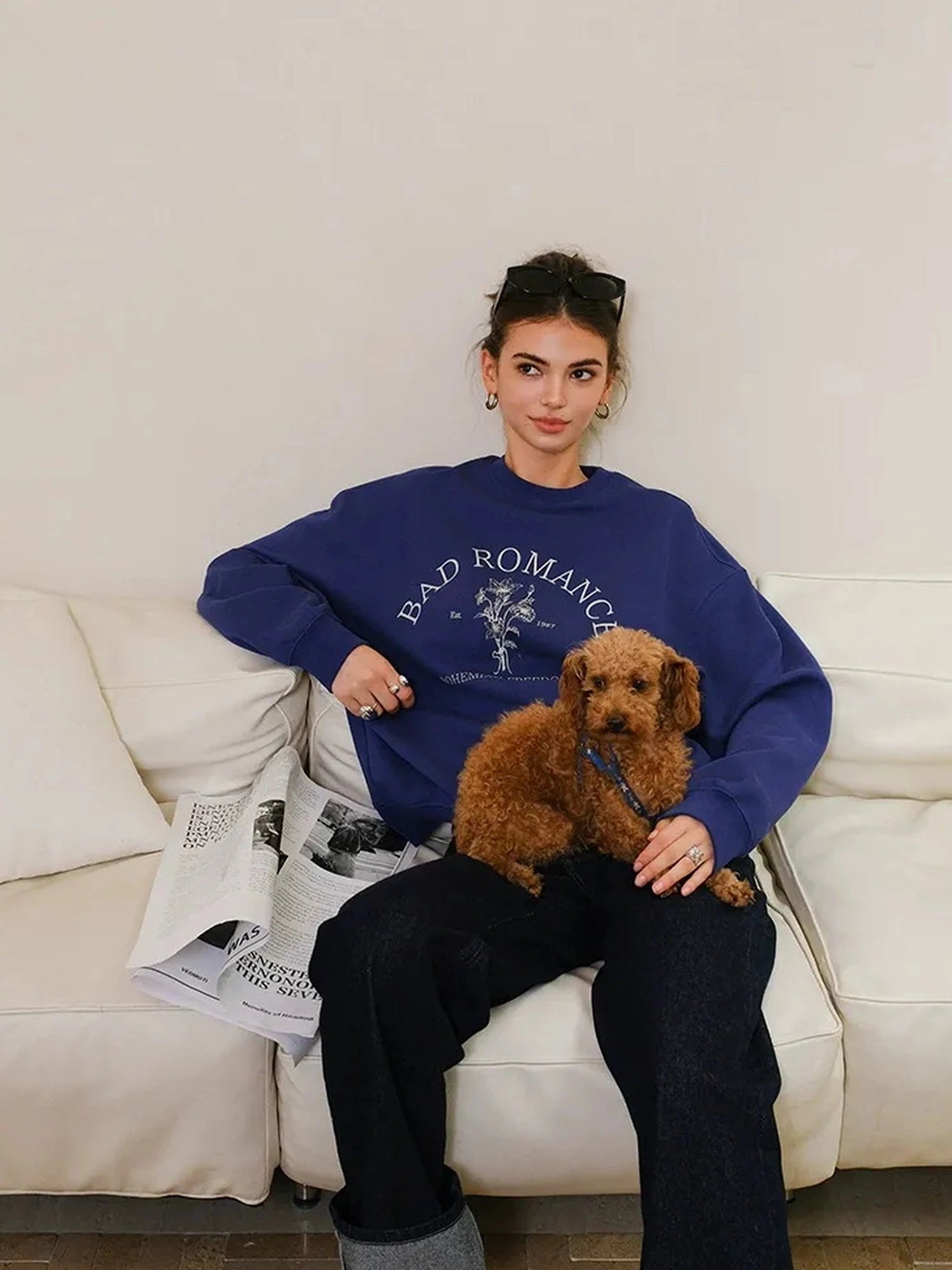 FU FRESH UP Vintage Americana Print Oversized Sweatshirt
