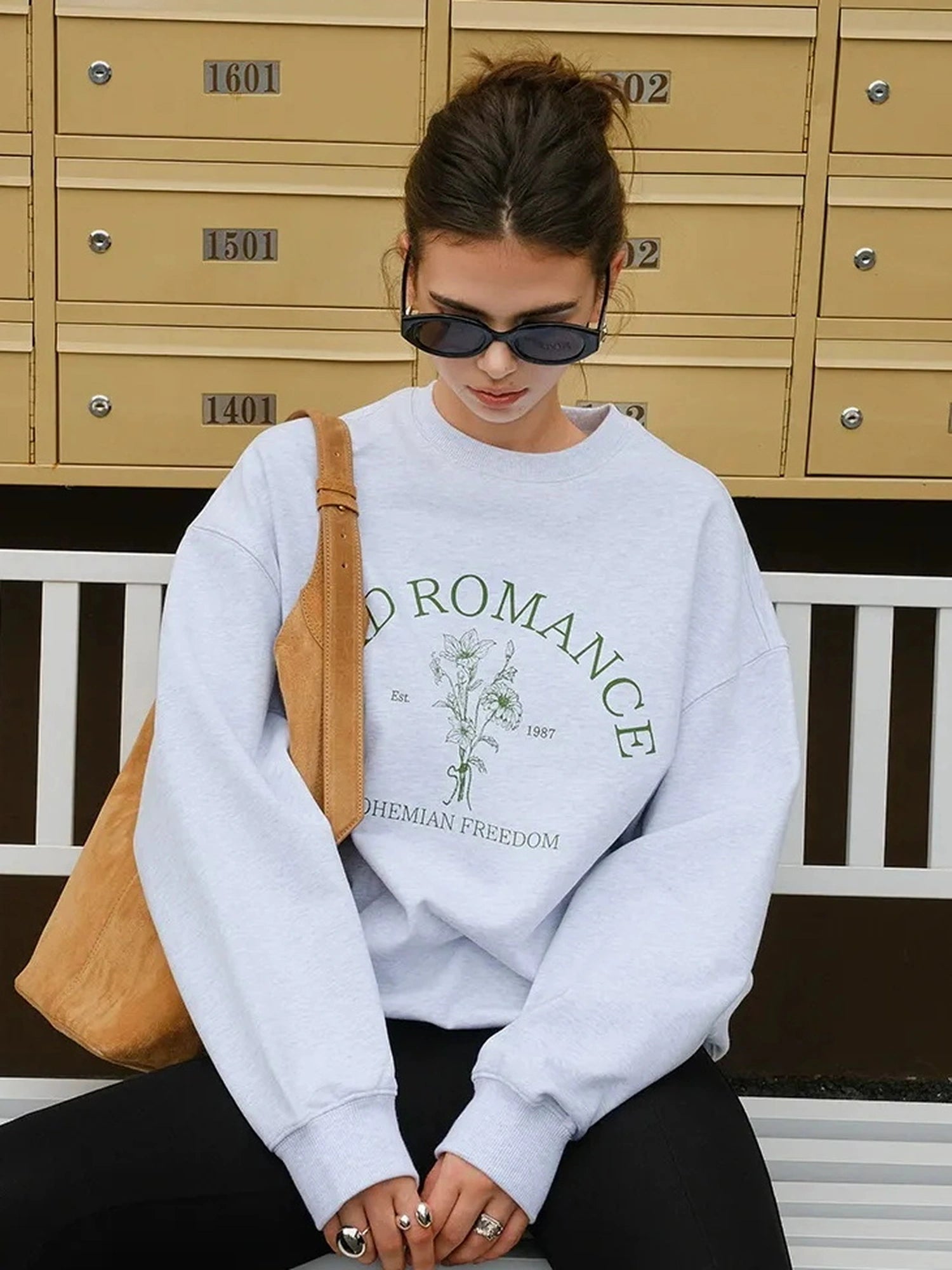 FU FRESH UP Vintage Americana Print Oversized Sweatshirt