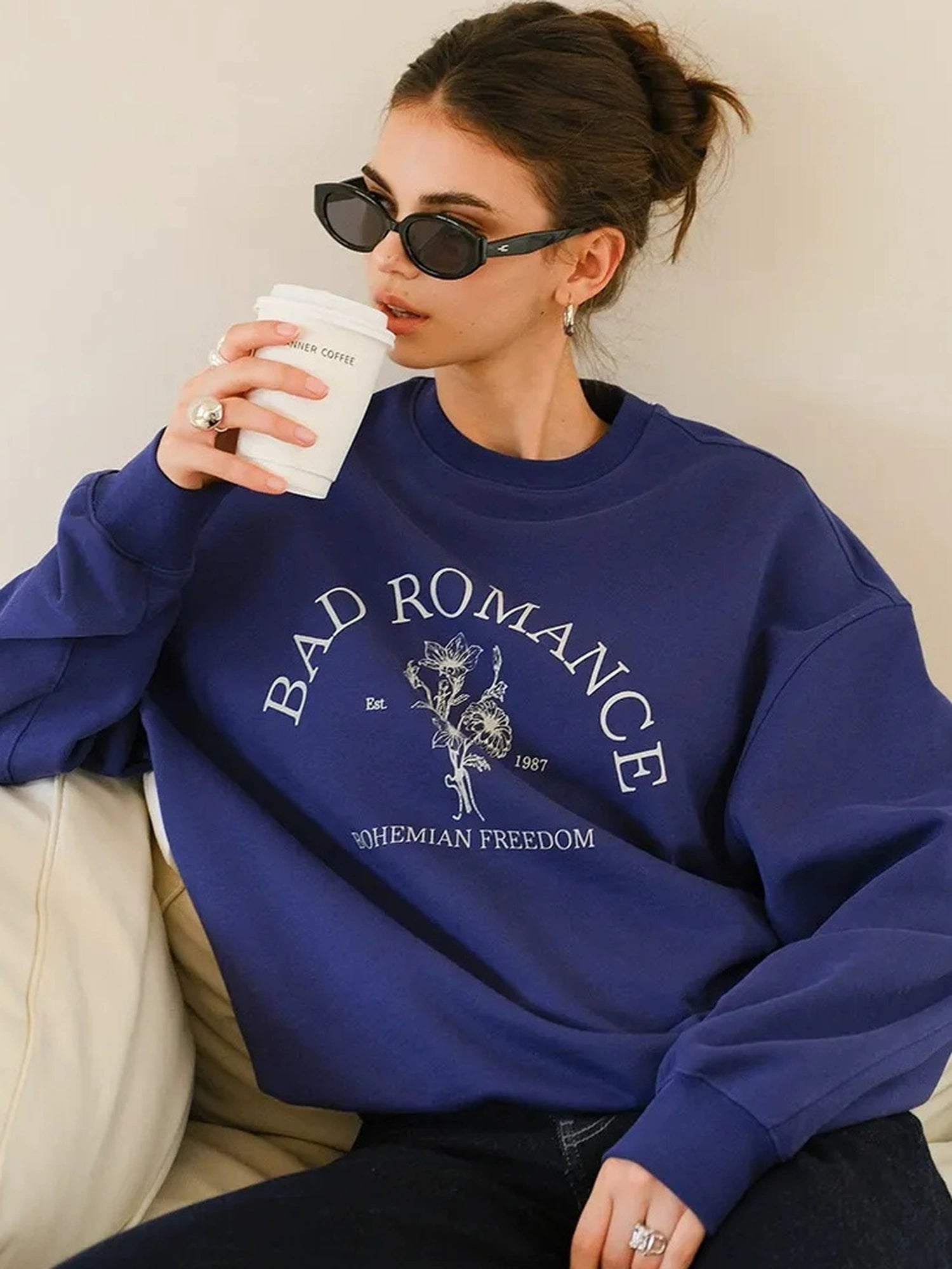 FU FRESH UP Vintage Americana Print Oversized Sweatshirt