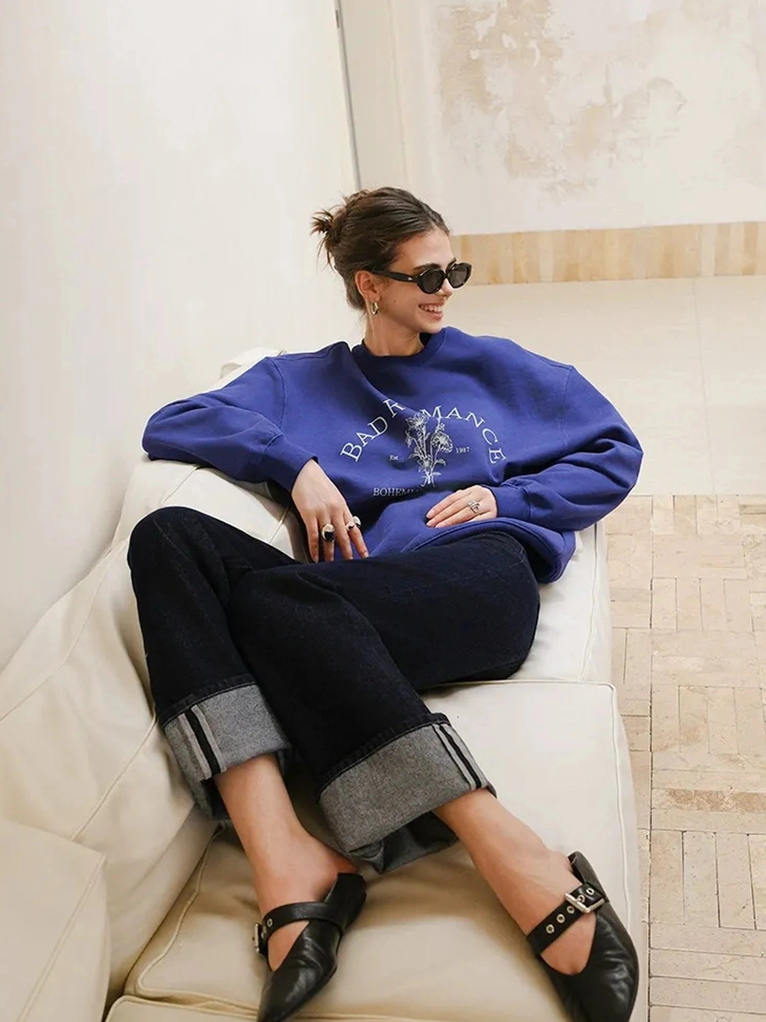 FU FRESH UP Vintage Americana Print Oversized Sweatshirt