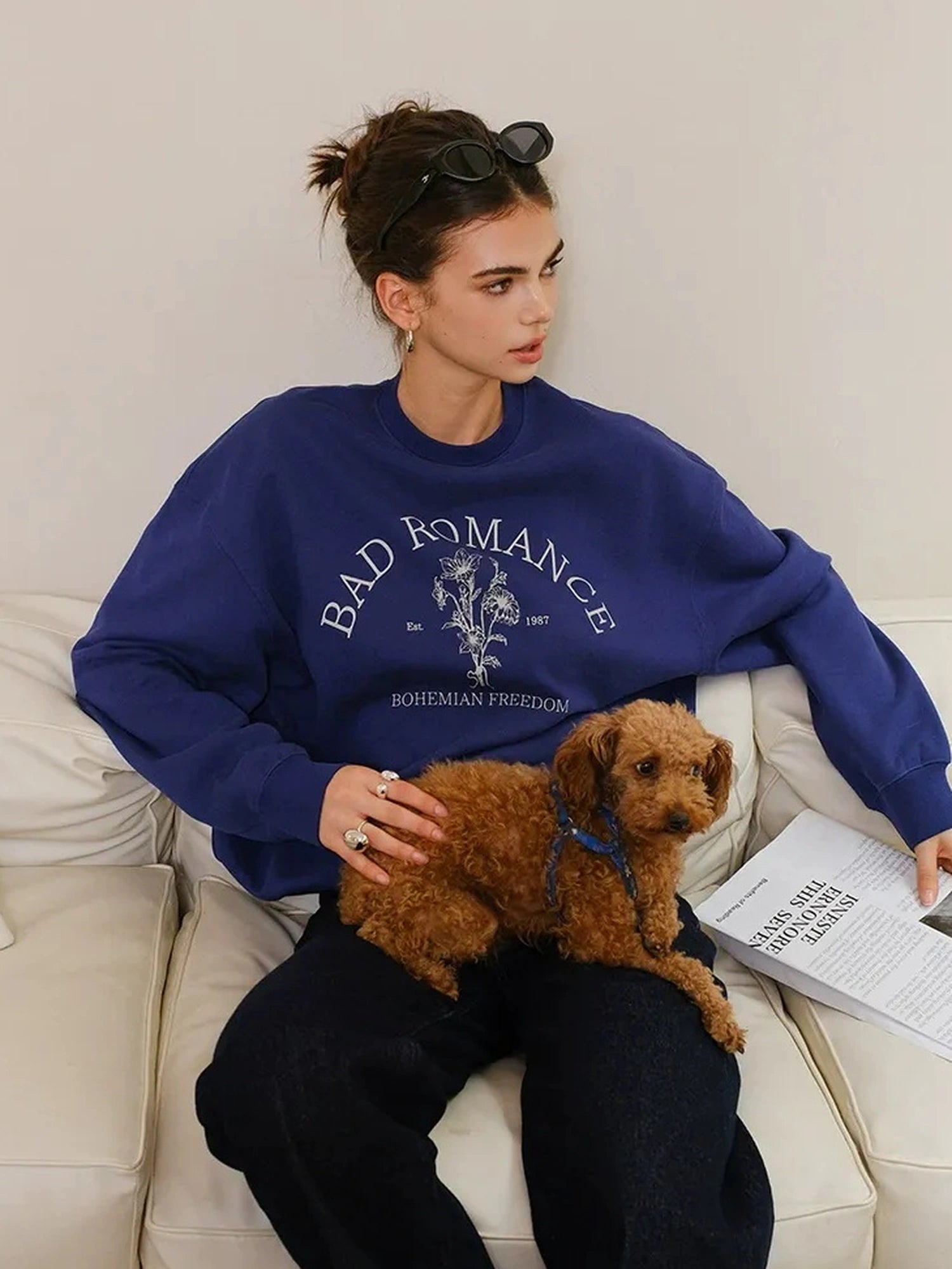 FU FRESH UP Vintage Americana Print Oversized Sweatshirt