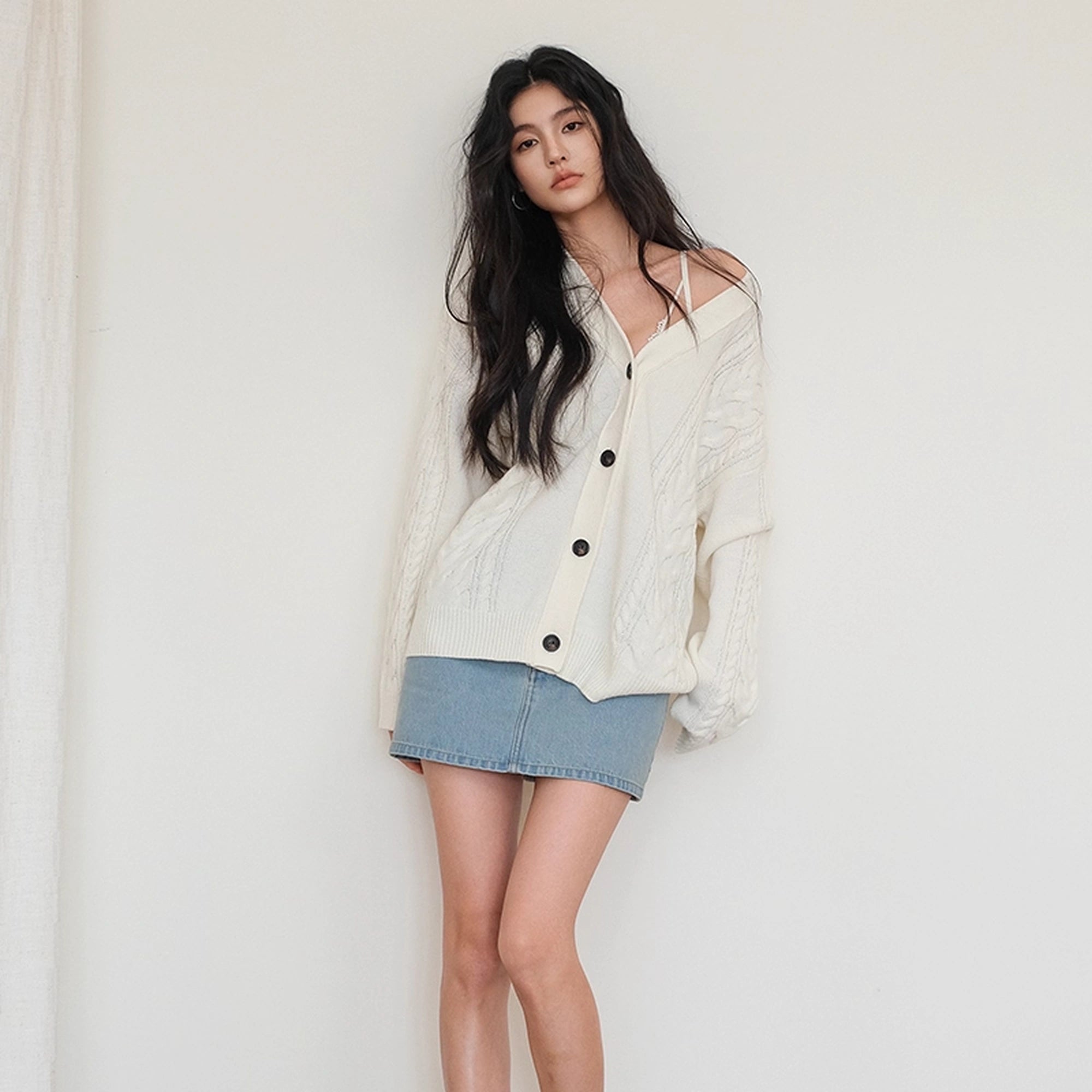 FU_FRESH_UP_Vintage_Cable_Knit_Cardigan_V-neck_T-shirt_Long_Sleeve_MISSTT