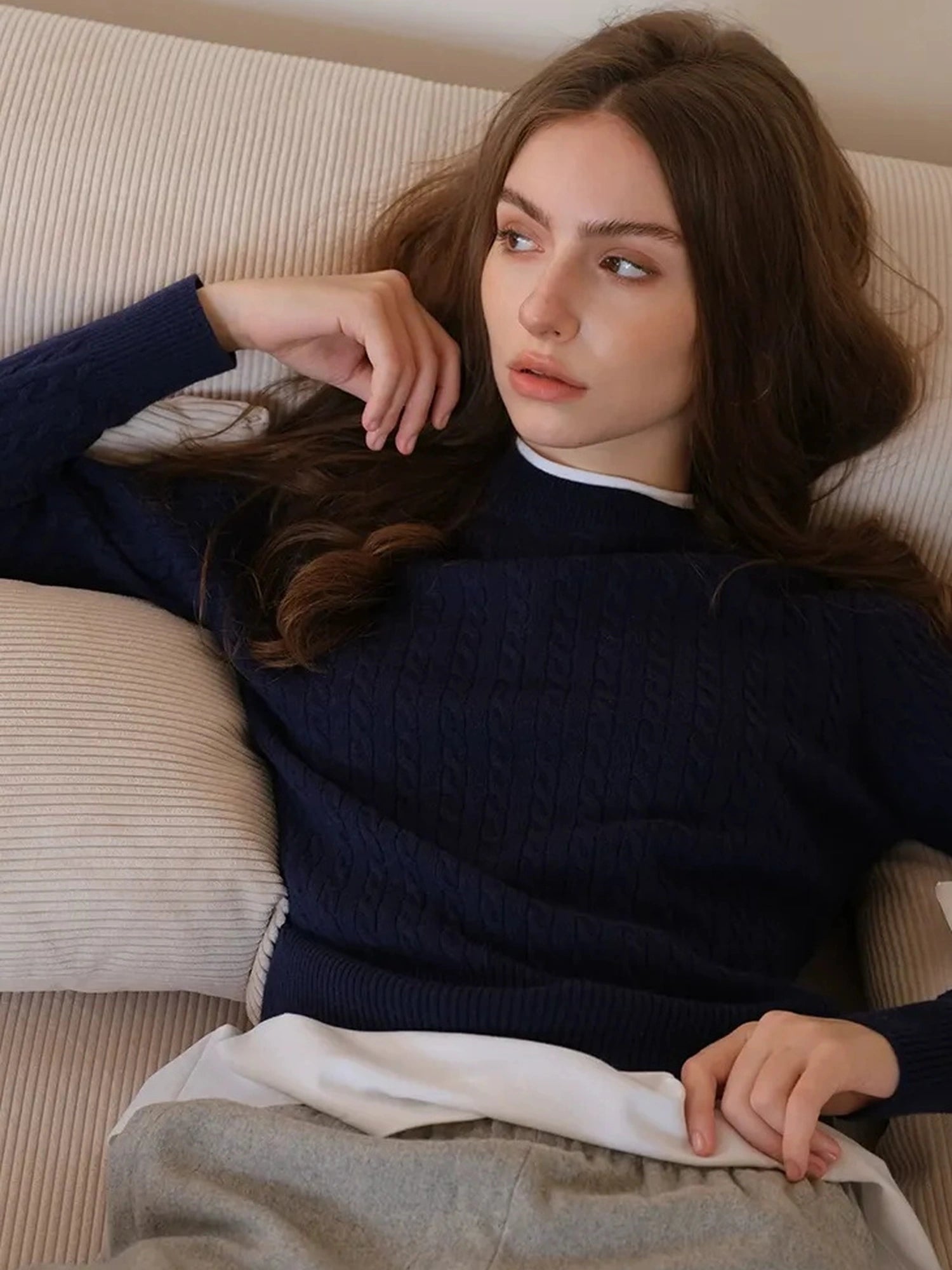FU FRESH UP Vintage Cable Knit Cashmere Wool Sweater