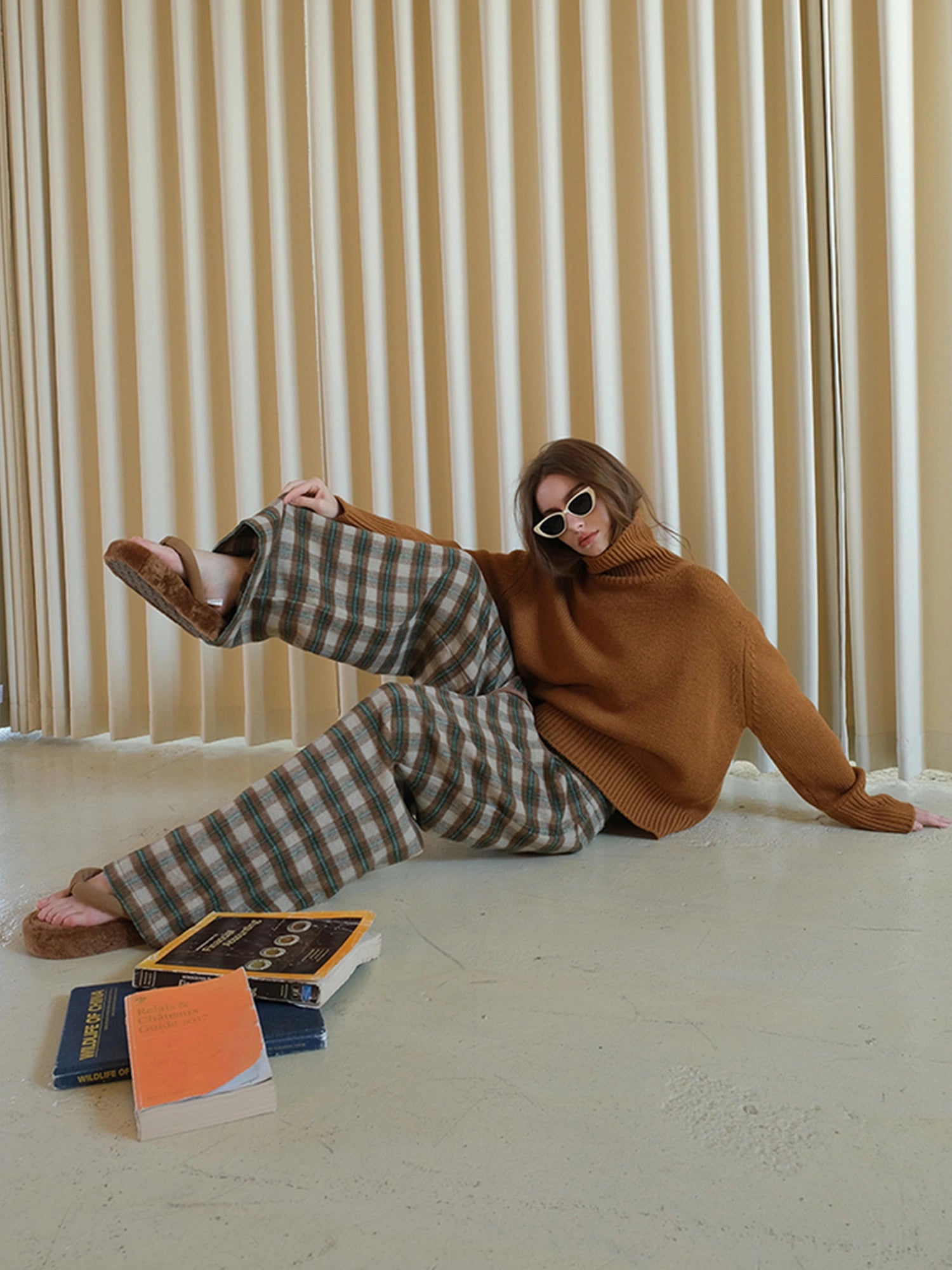FU FRESH UP Vintage Check Wool Wide Leg Trousers