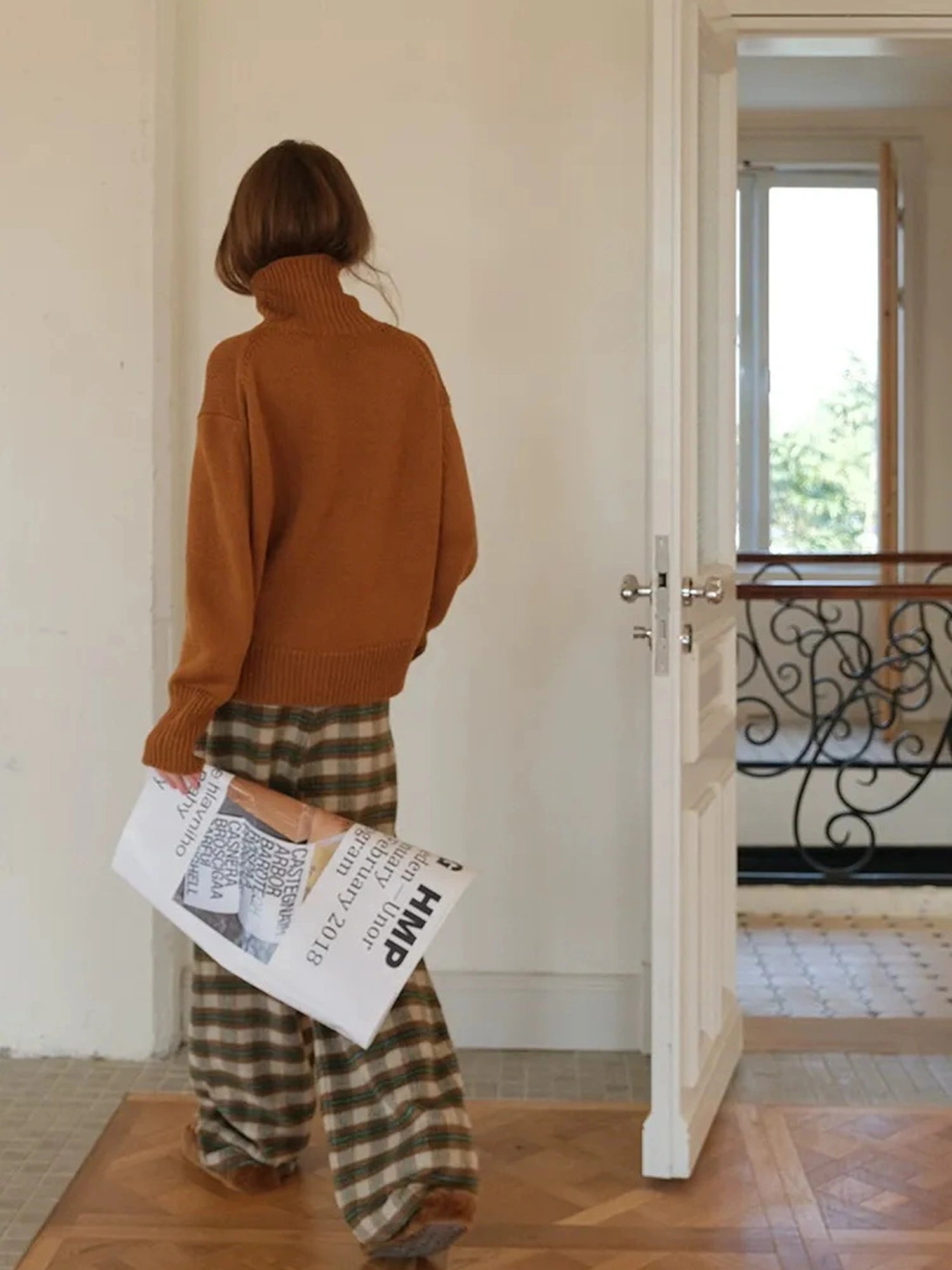 FU FRESH UP Vintage Check Wool Wide Leg Trousers