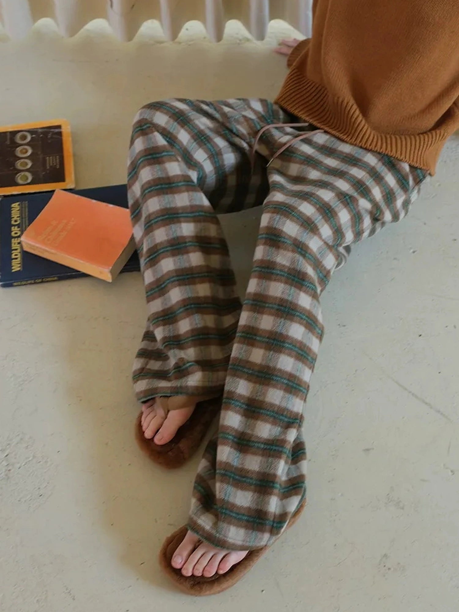 FU FRESH UP Vintage Check Wool Wide Leg Trousers