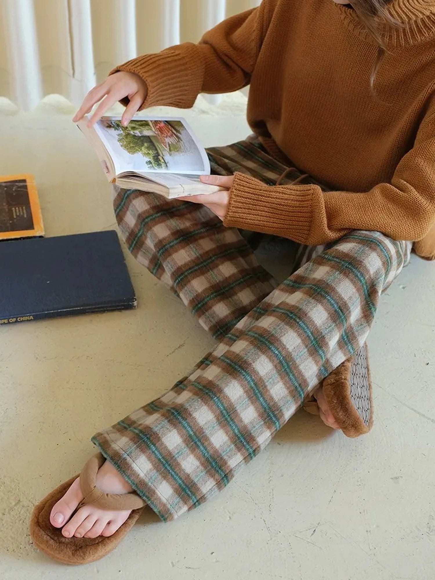 FU FRESH UP Vintage Check Wool Wide Leg Trousers
