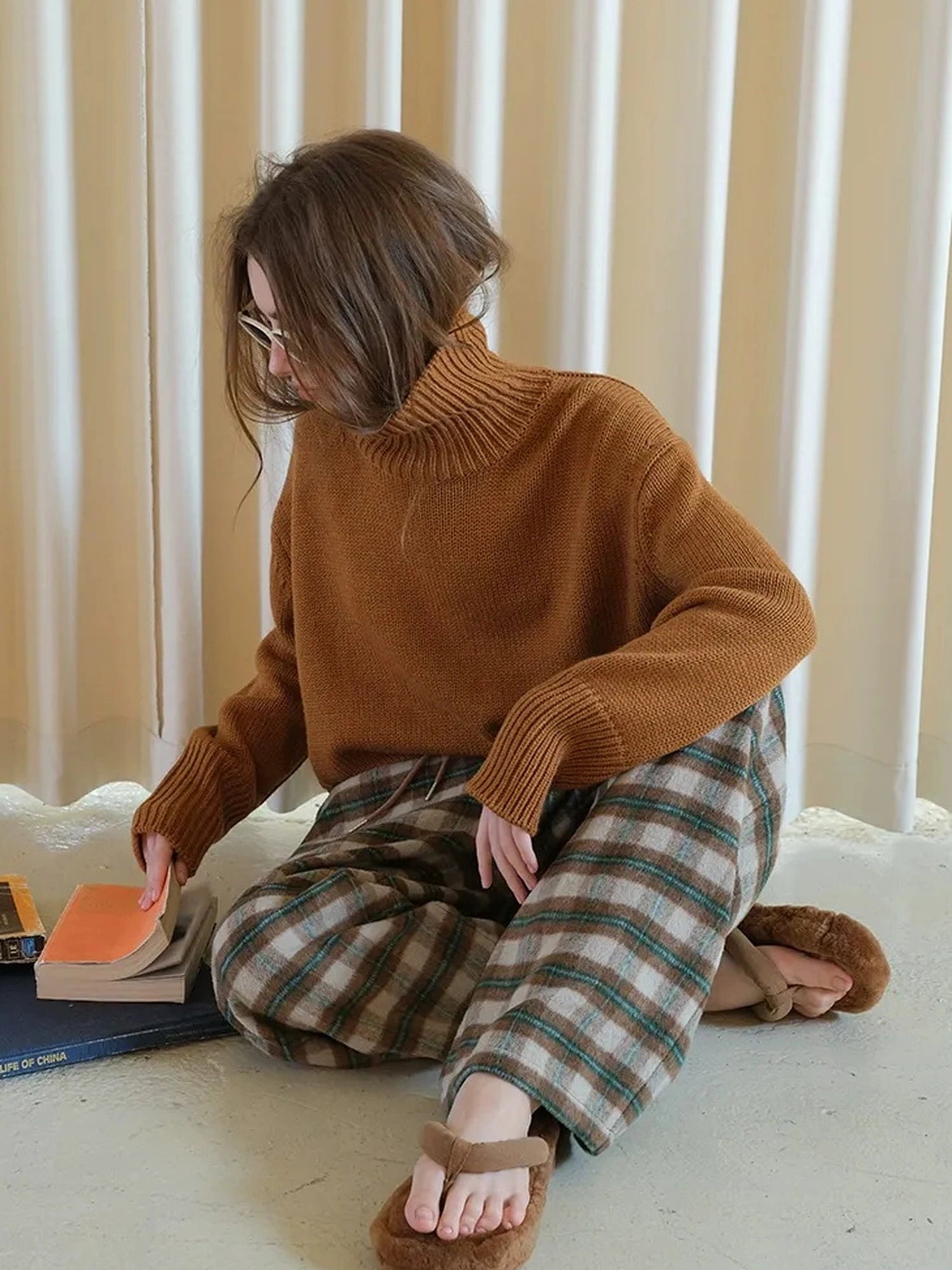 FU FRESH UP Vintage Check Wool Wide Leg Trousers