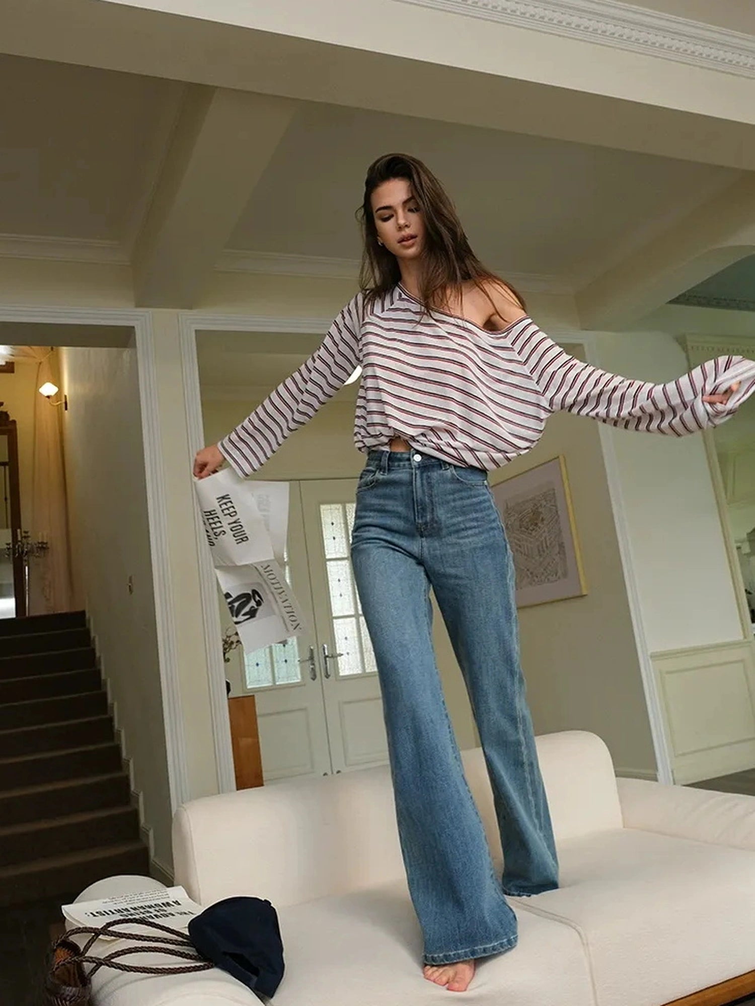 FU FRESH UP Vintage High Waist Flare Stretch Jeans