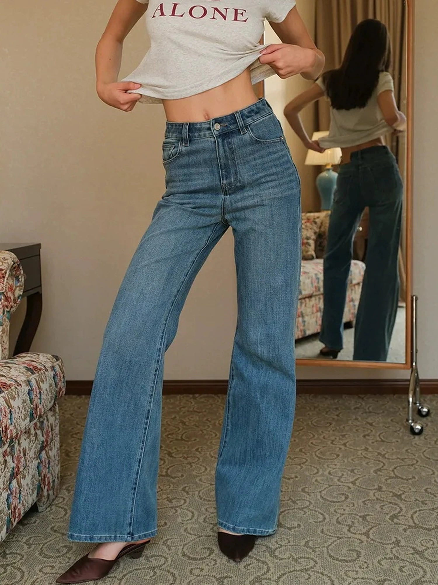 FU FRESH UP Vintage High Waist Flare Stretch Jeans