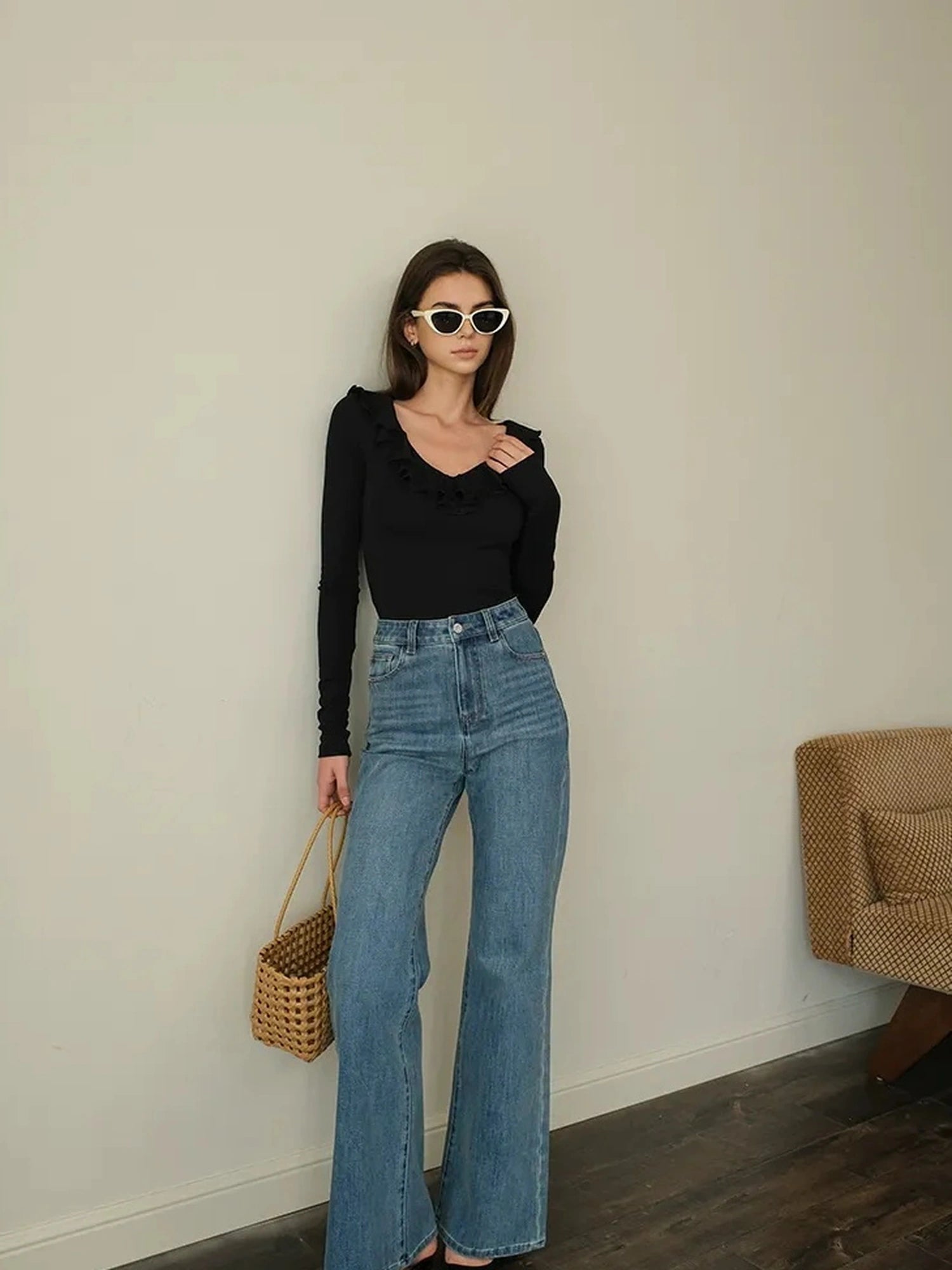 FU FRESH UP Vintage High Waist Flare Stretch Jeans