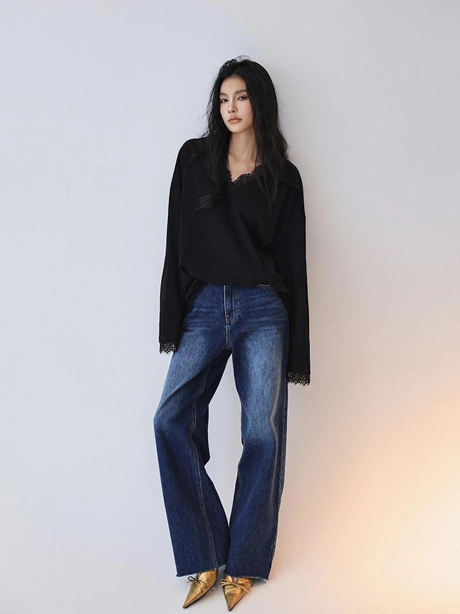 FU FRESH UP Vintage Indigo Wide Leg Denim Jeans