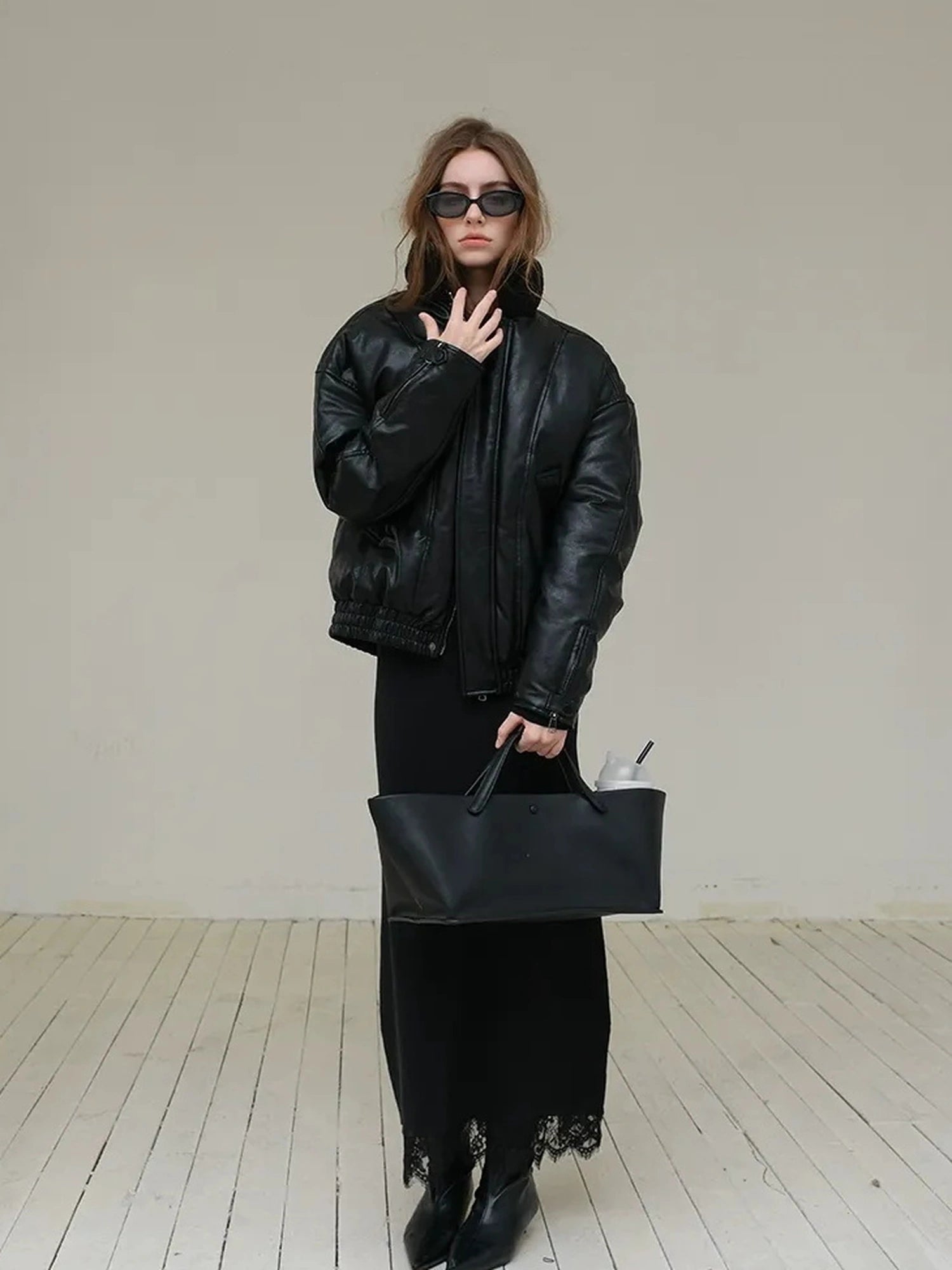 FU FRESH UP Vintage Pu Puffer Jacket With Faux Shearling Collar