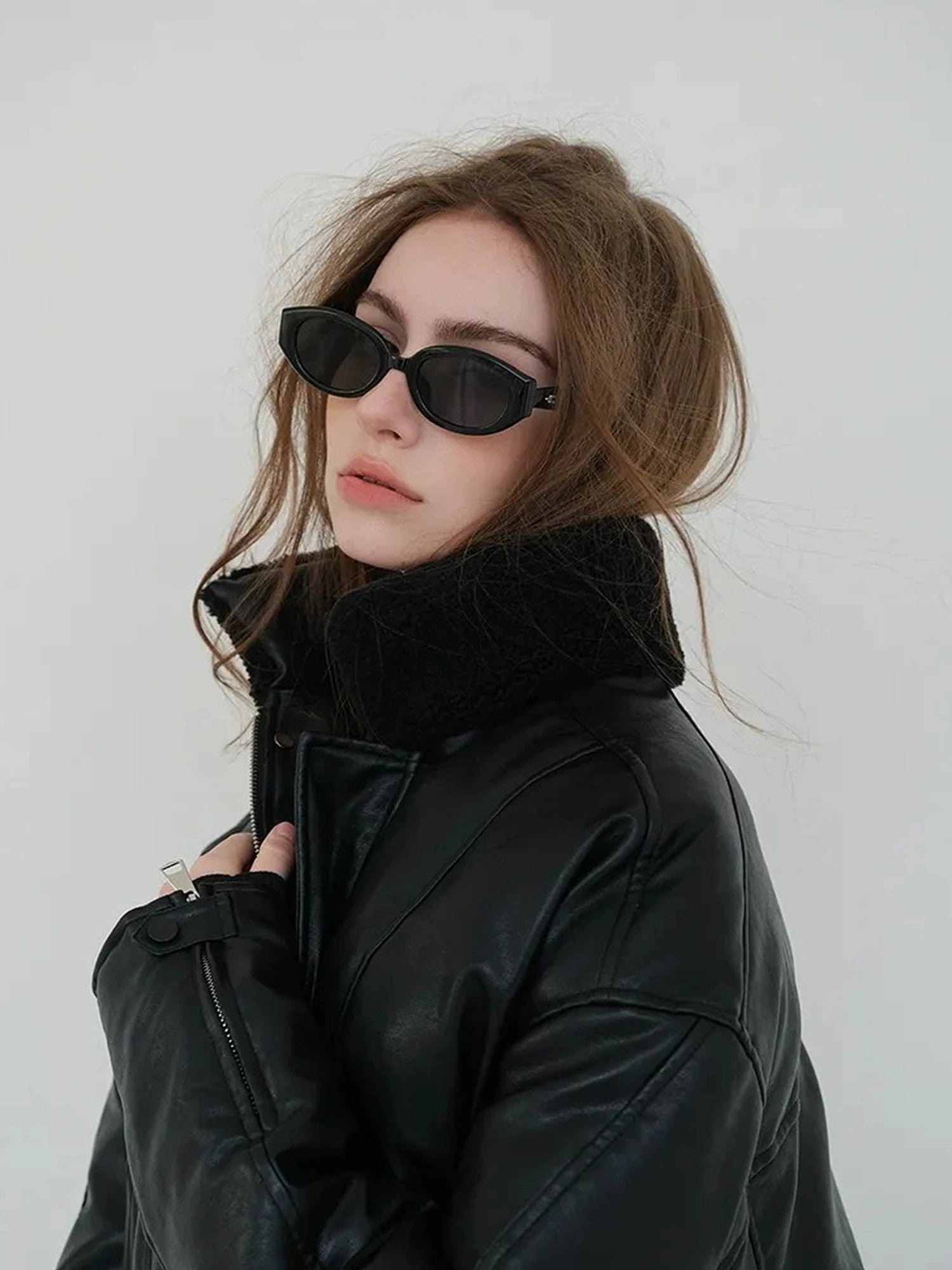 FU FRESH UP Vintage Pu Puffer Jacket With Faux Shearling Collar