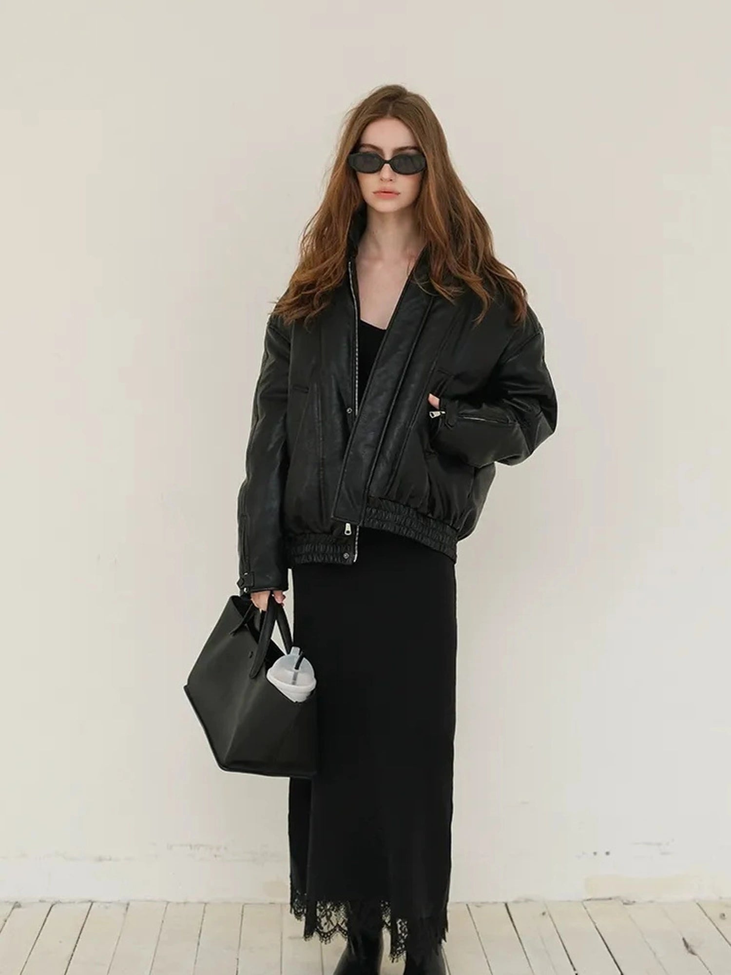 FU FRESH UP Vintage Pu Puffer Jacket With Faux Shearling Collar