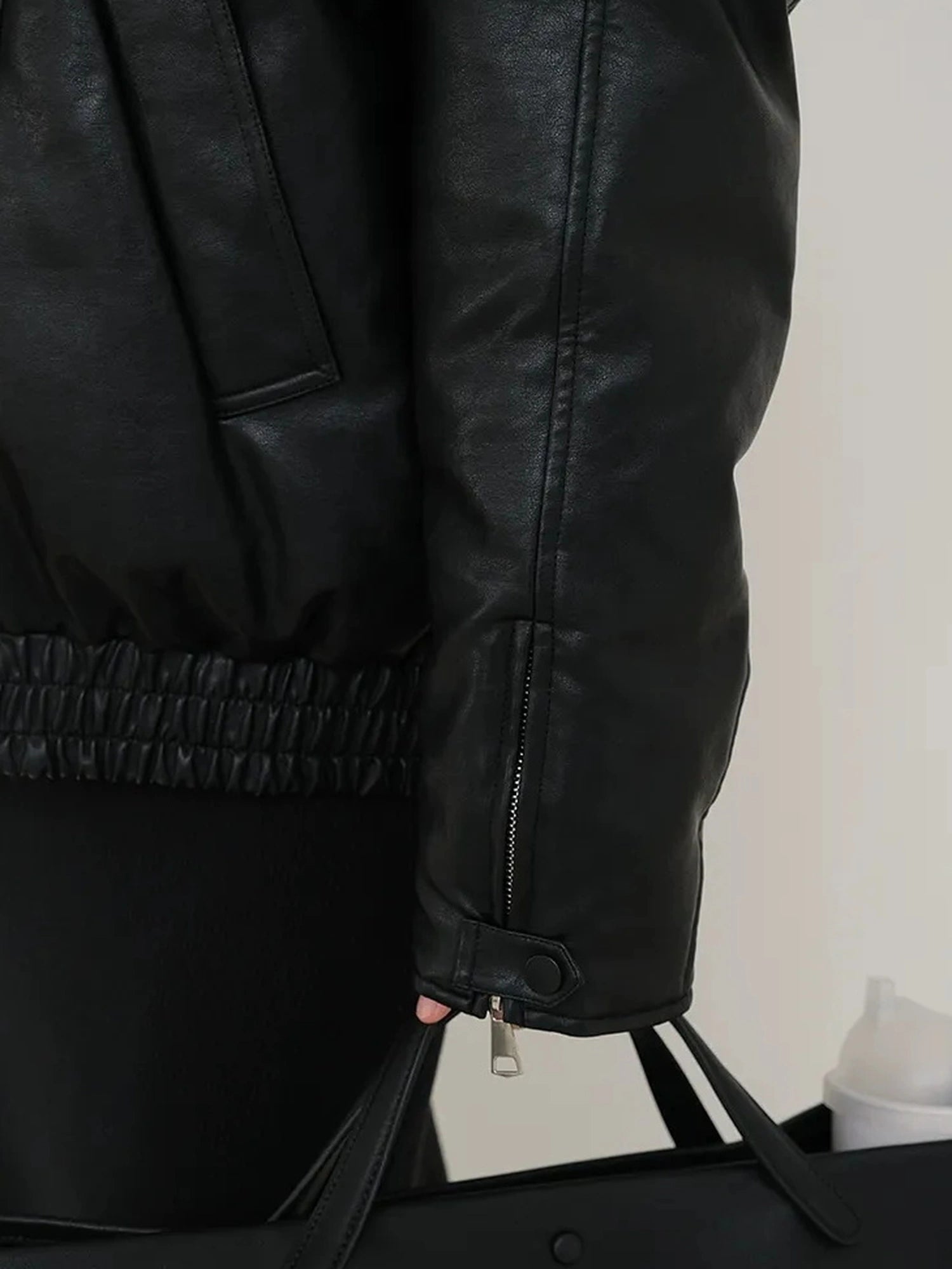 FU FRESH UP Vintage Pu Puffer Jacket With Faux Shearling Collar