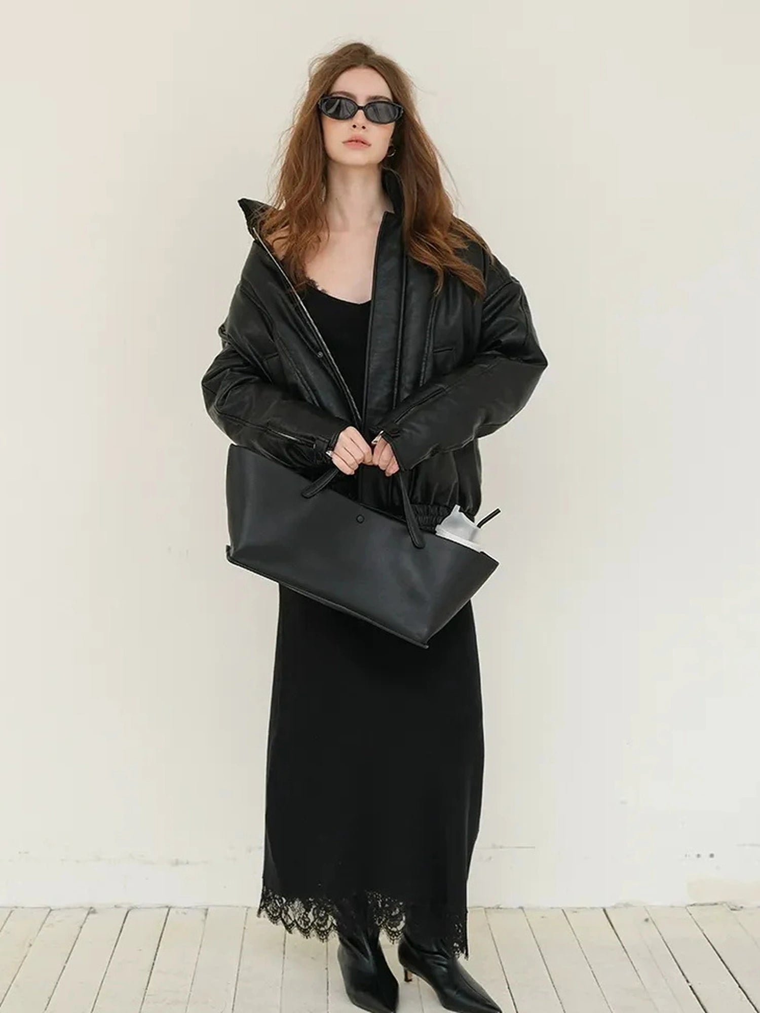 FU FRESH UP Vintage Pu Puffer Jacket With Faux Shearling Collar