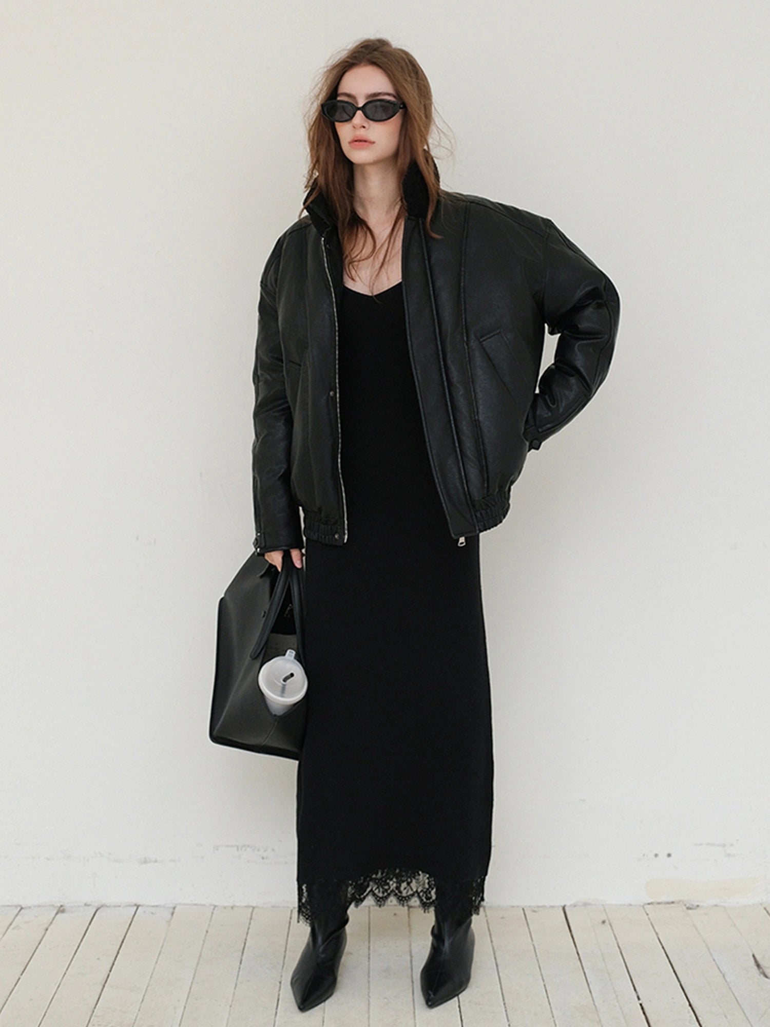 FU FRESH UP Vintage Pu Puffer Jacket With Faux Shearling Collar