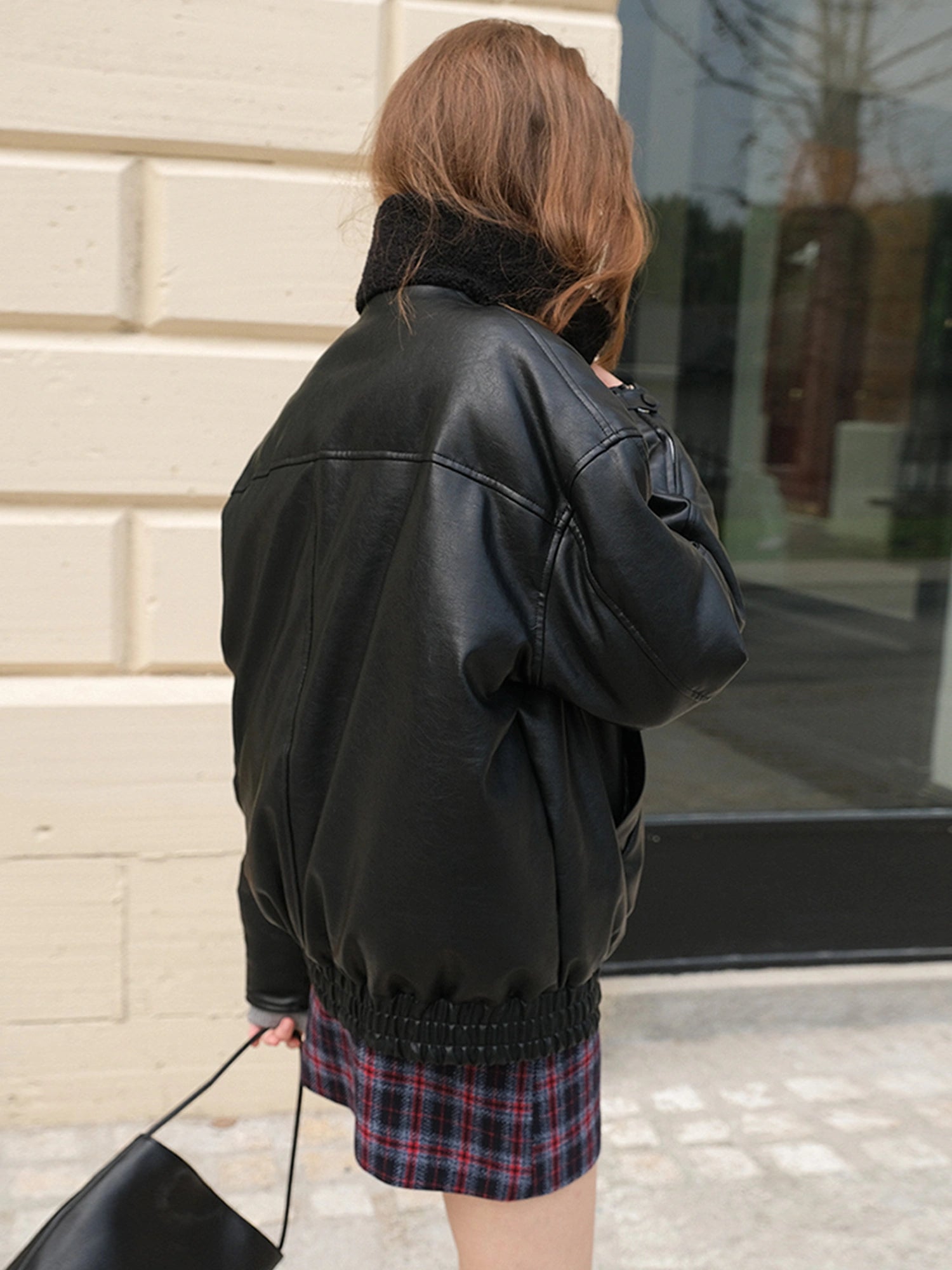 FU FRESH UP Vintage Pu Puffer Jacket With Faux Shearling Collar