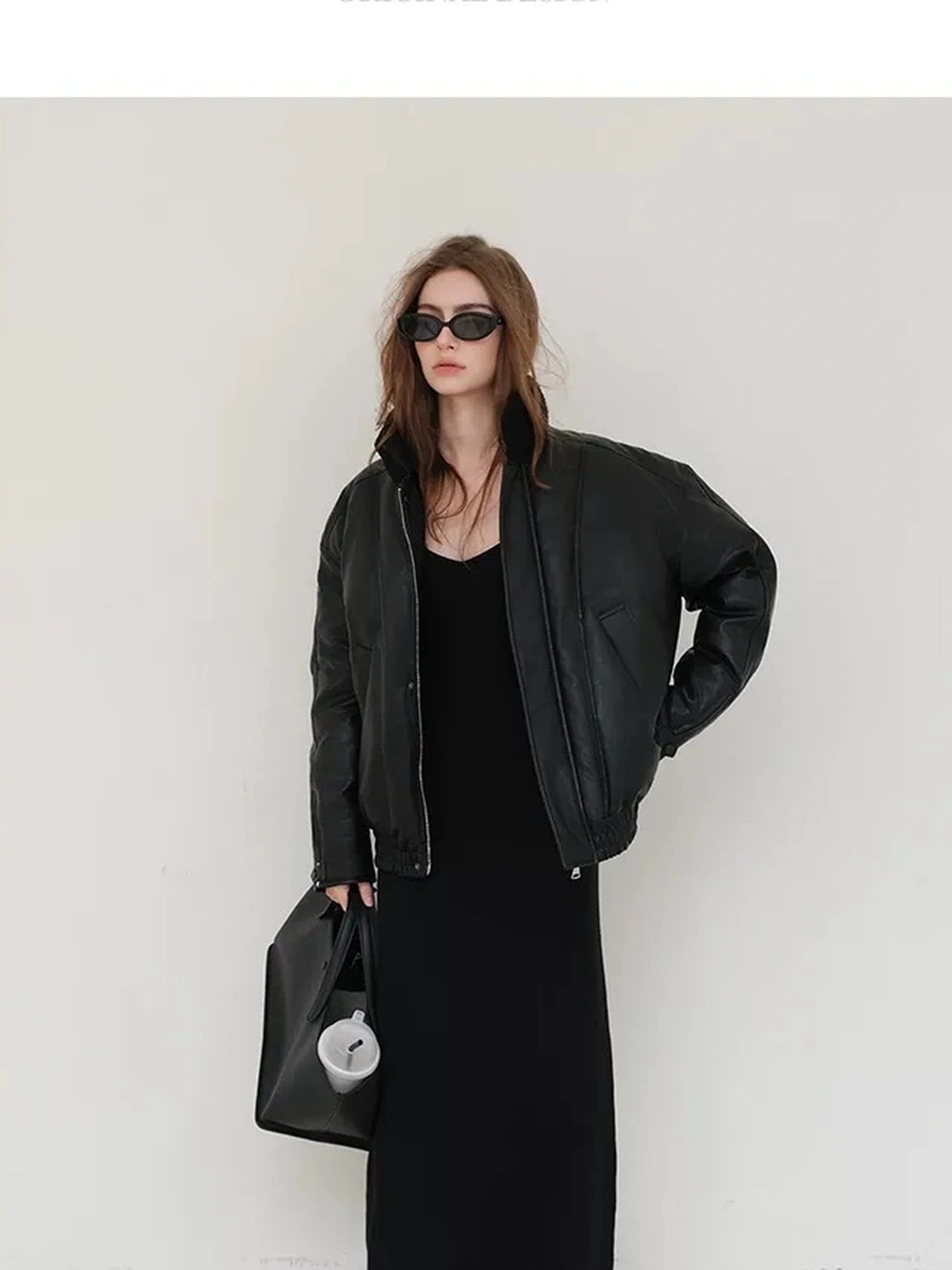 FU FRESH UP Vintage Pu Puffer Jacket With Faux Shearling Collar