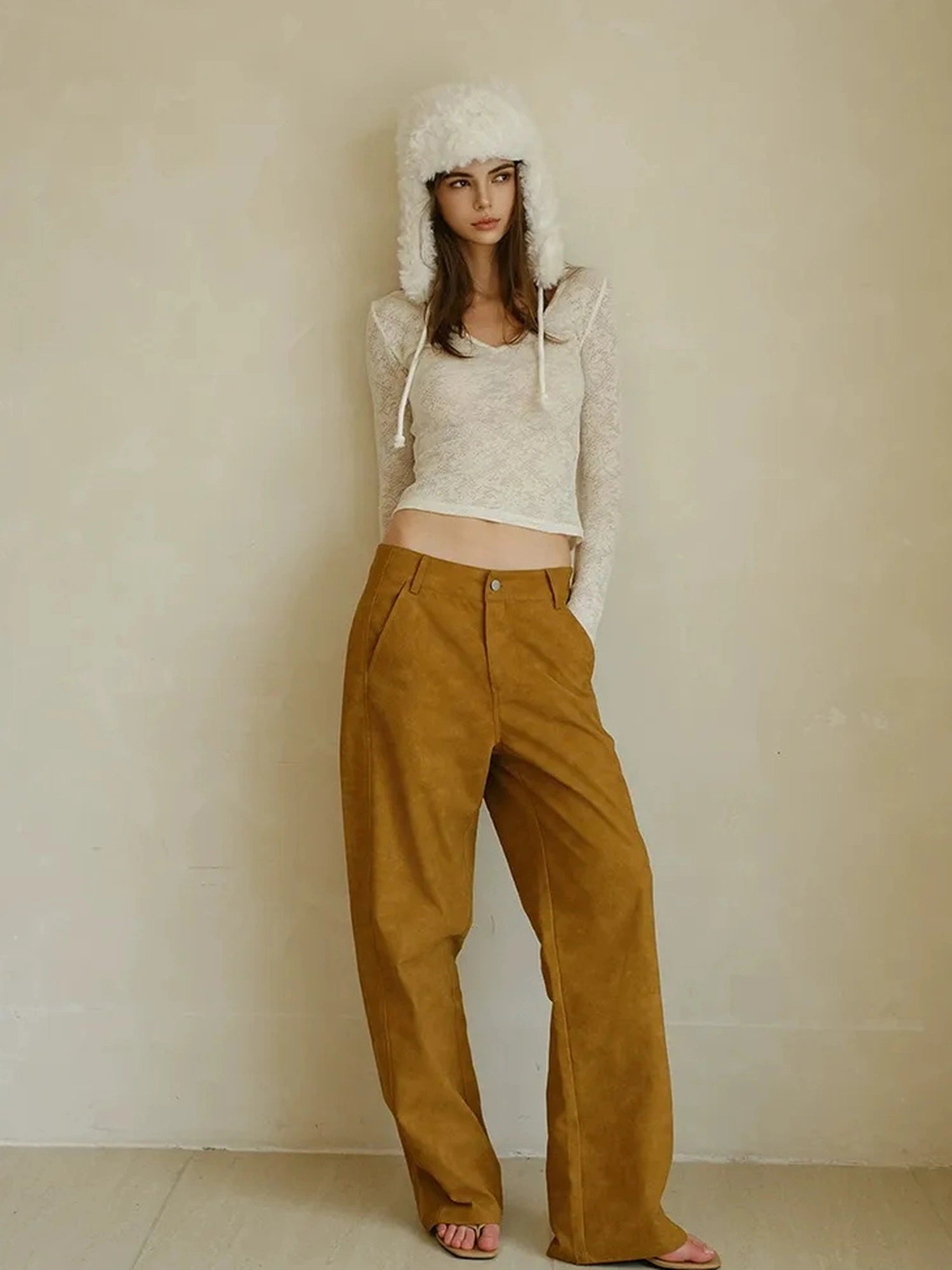 FU FRESH UP Vintage Suede Wide Leg Trousers