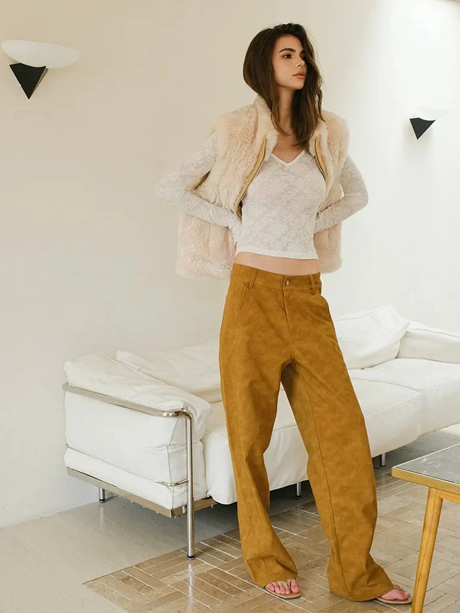 FU FRESH UP Vintage Suede Wide Leg Trousers