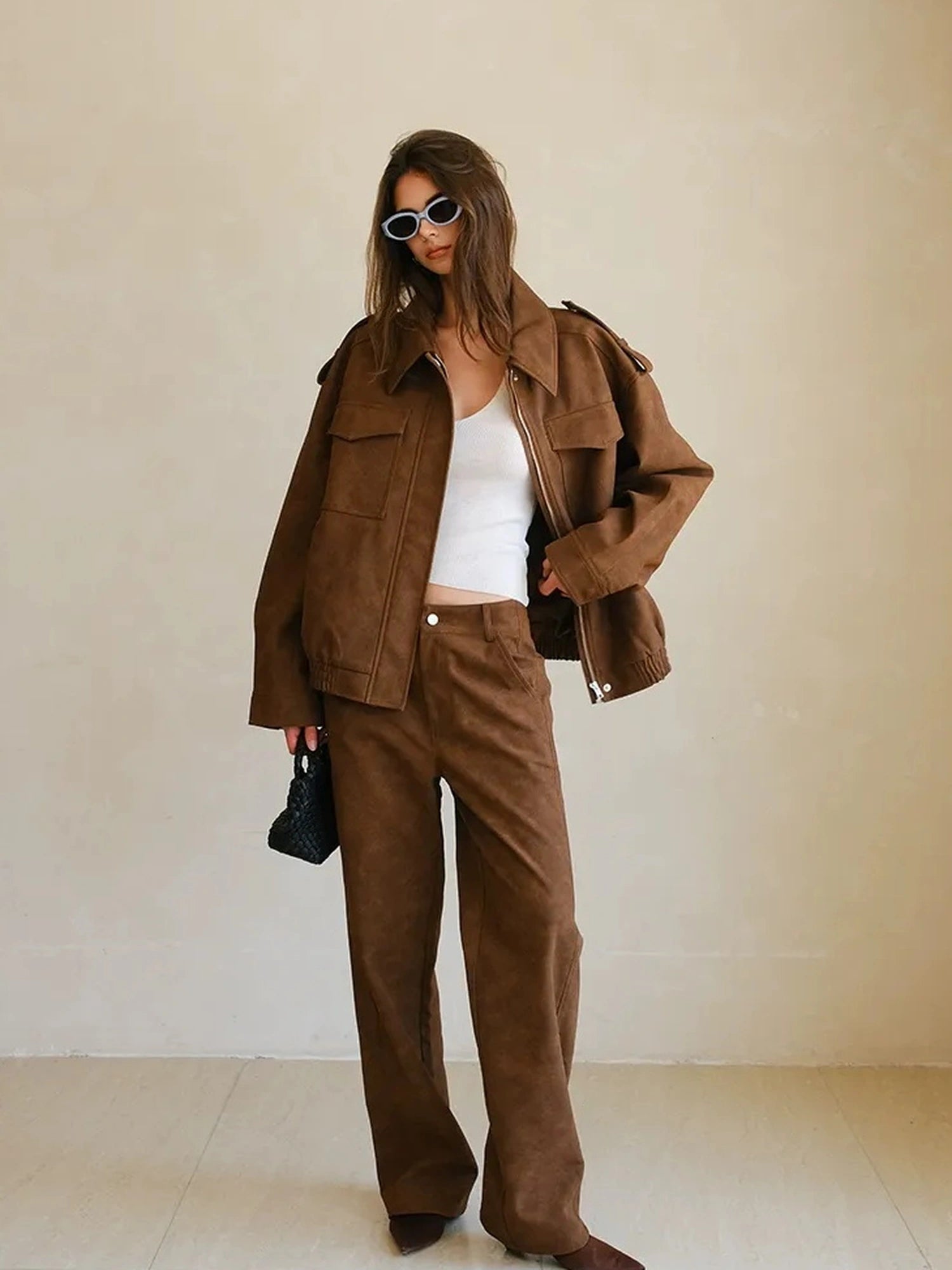 FU FRESH UP Vintage Suede Wide Leg Trousers