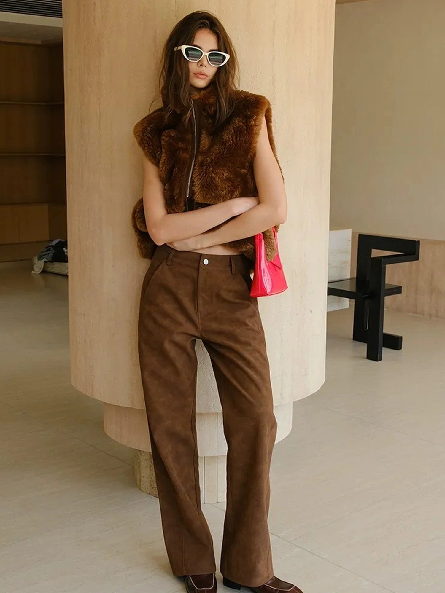 FU FRESH UP Vintage Suede Wide Leg Trousers
