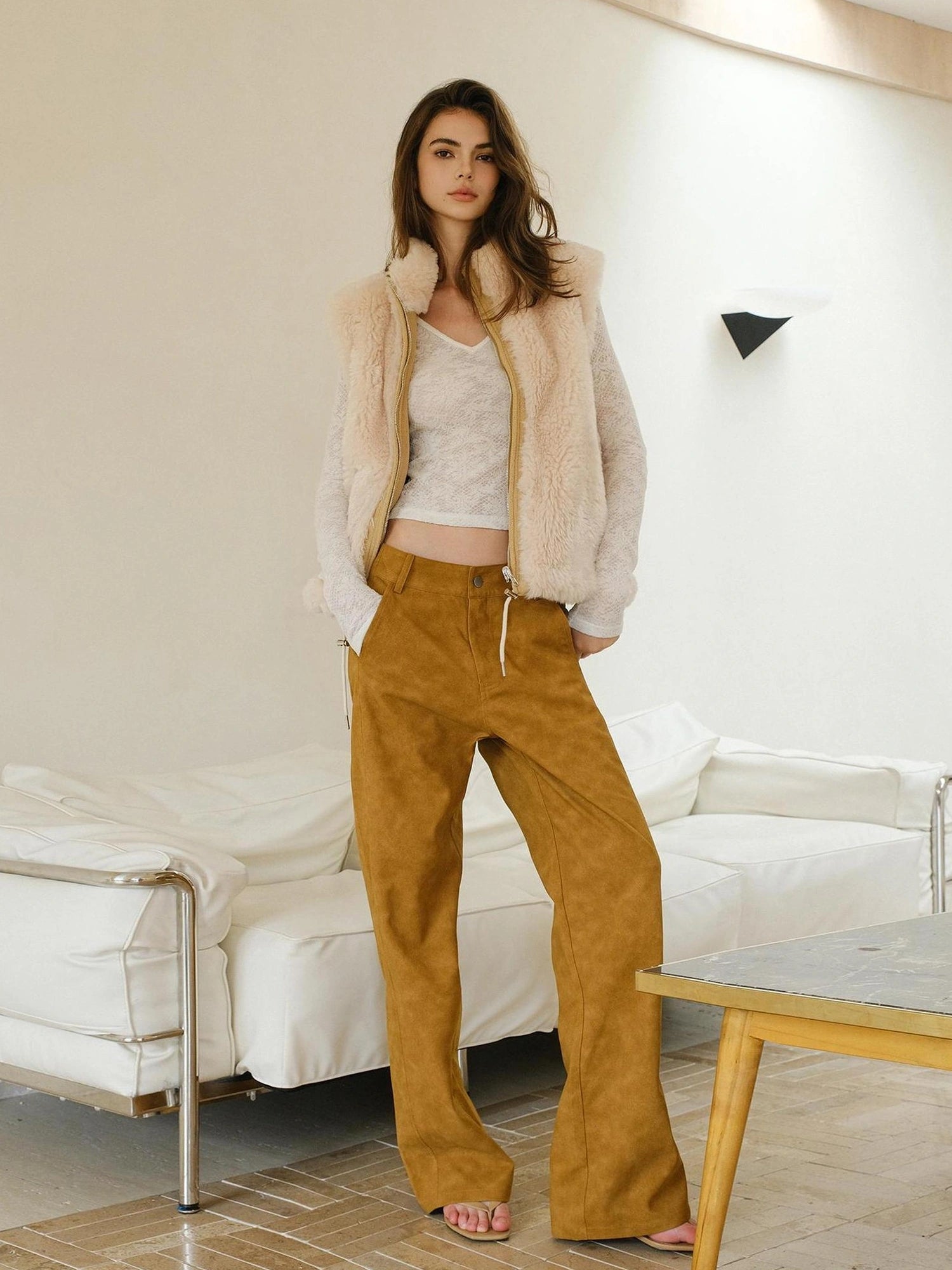 FU FRESH UP Vintage Suede Wide Leg Trousers