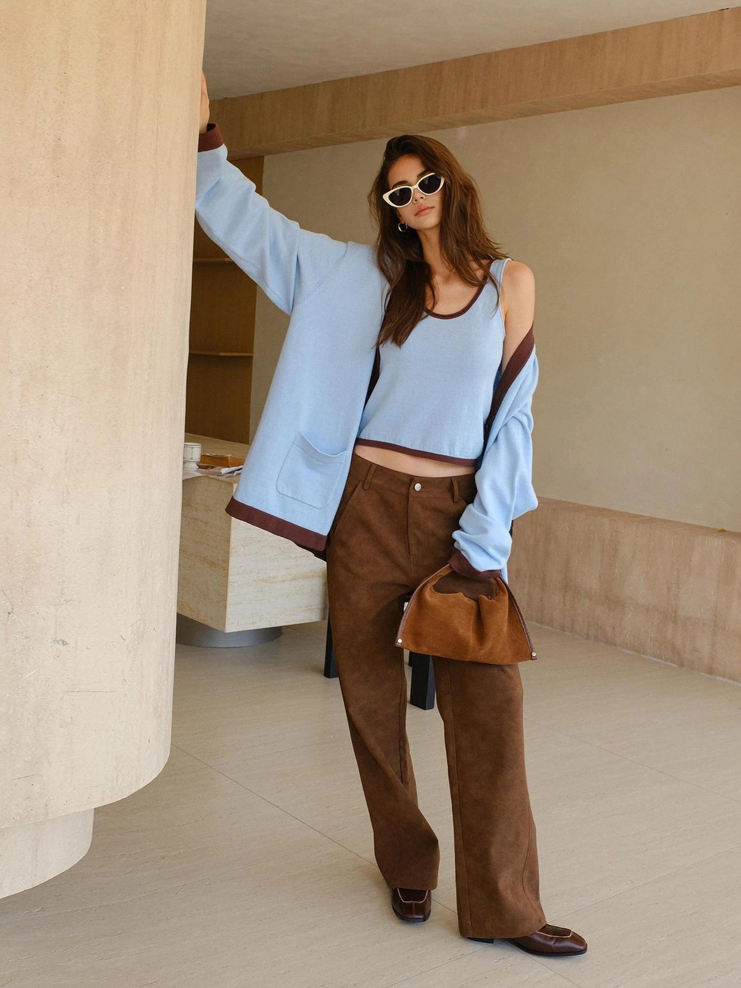 FU FRESH UP Vintage Suede Wide Leg Trousers