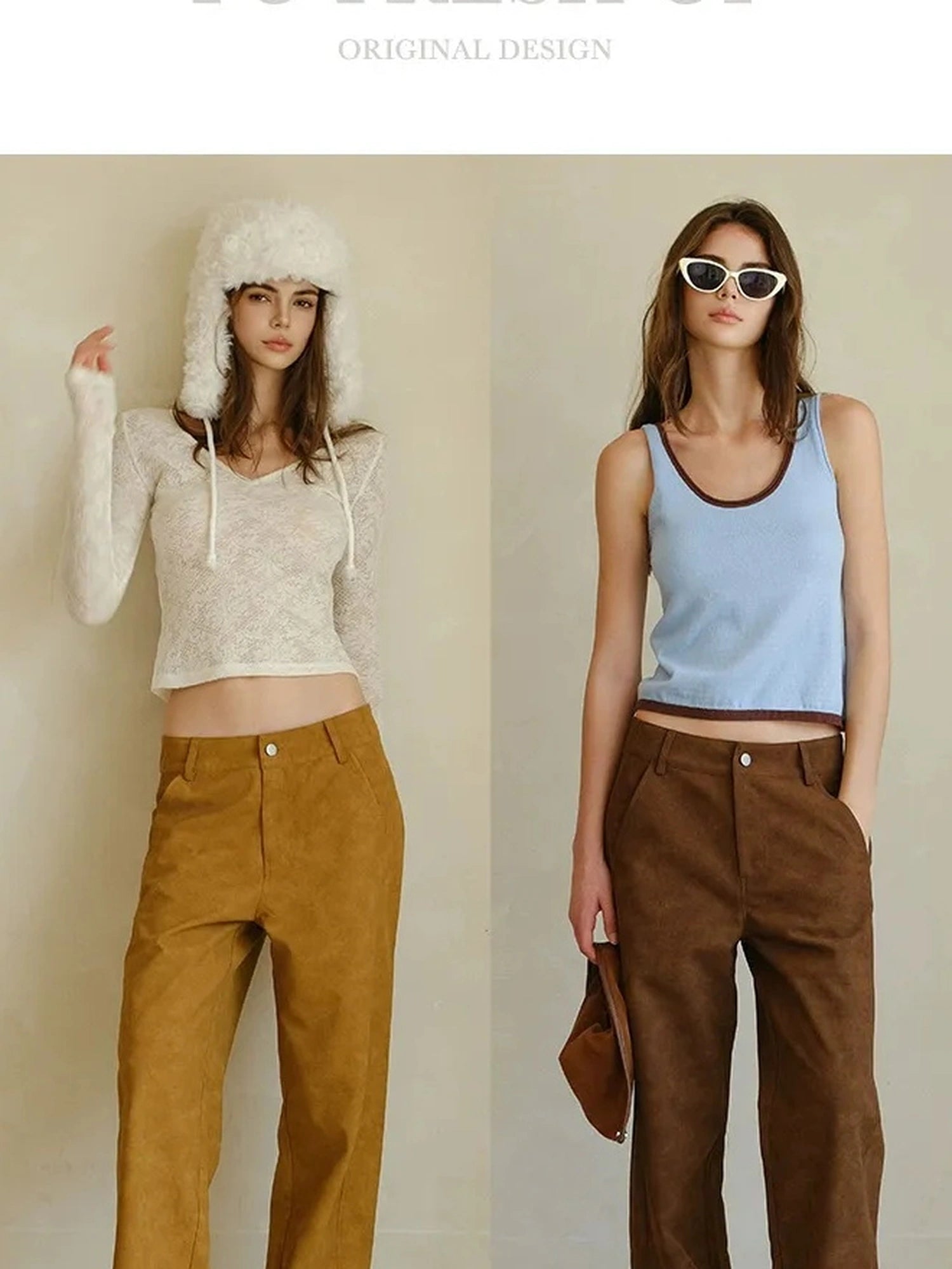 FU FRESH UP Vintage Suede Wide Leg Trousers
