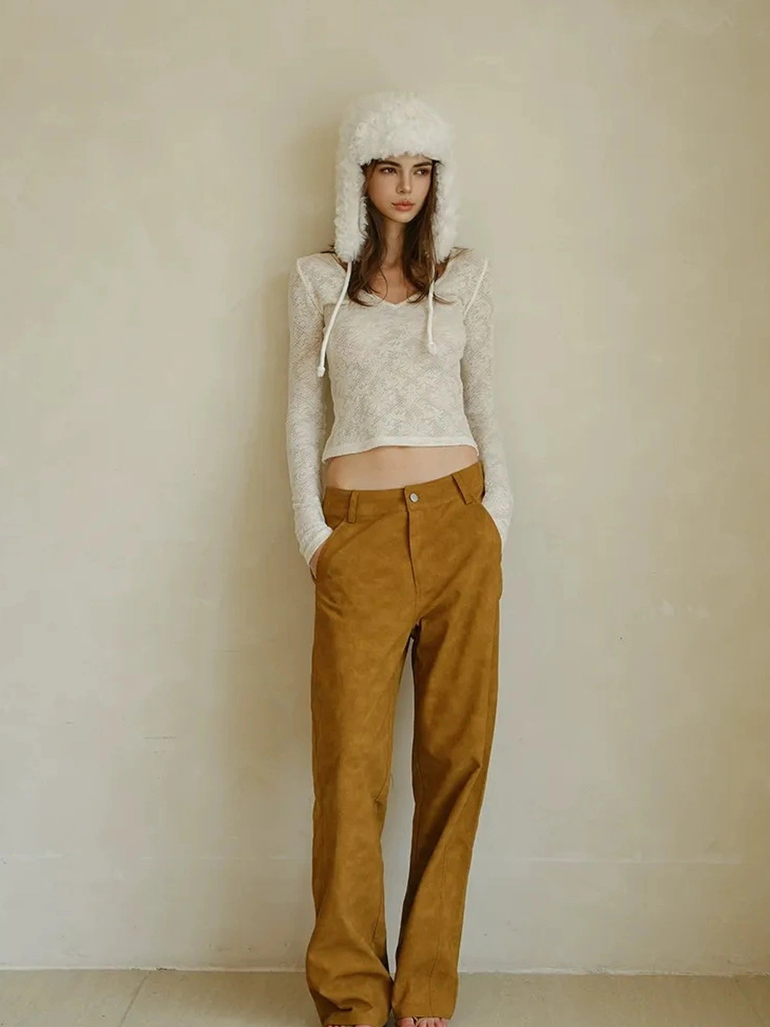 FU FRESH UP Vintage Suede Wide Leg Trousers