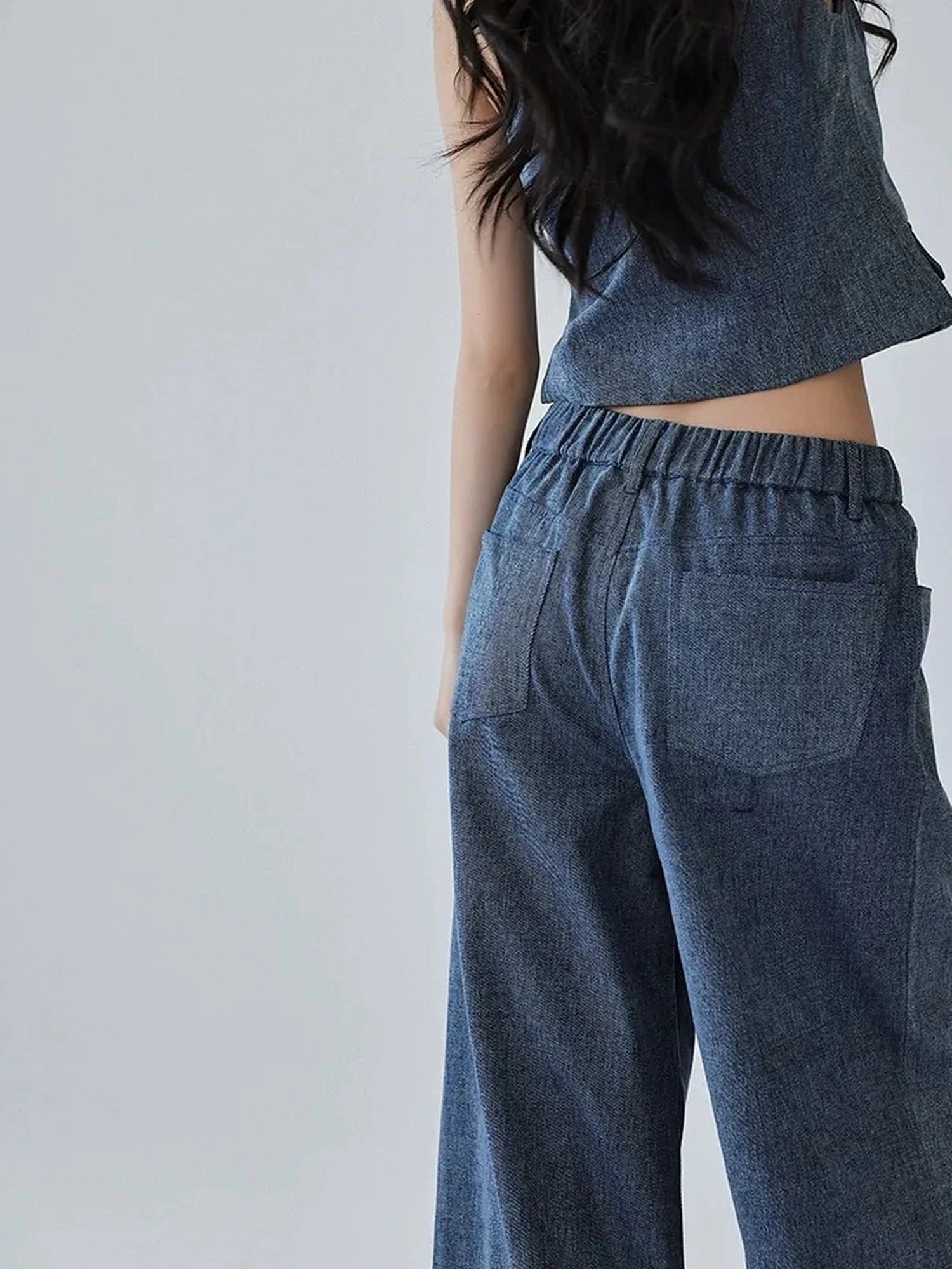 FU FRESH UP Vintage Washed Asymmetrical Denim Set
