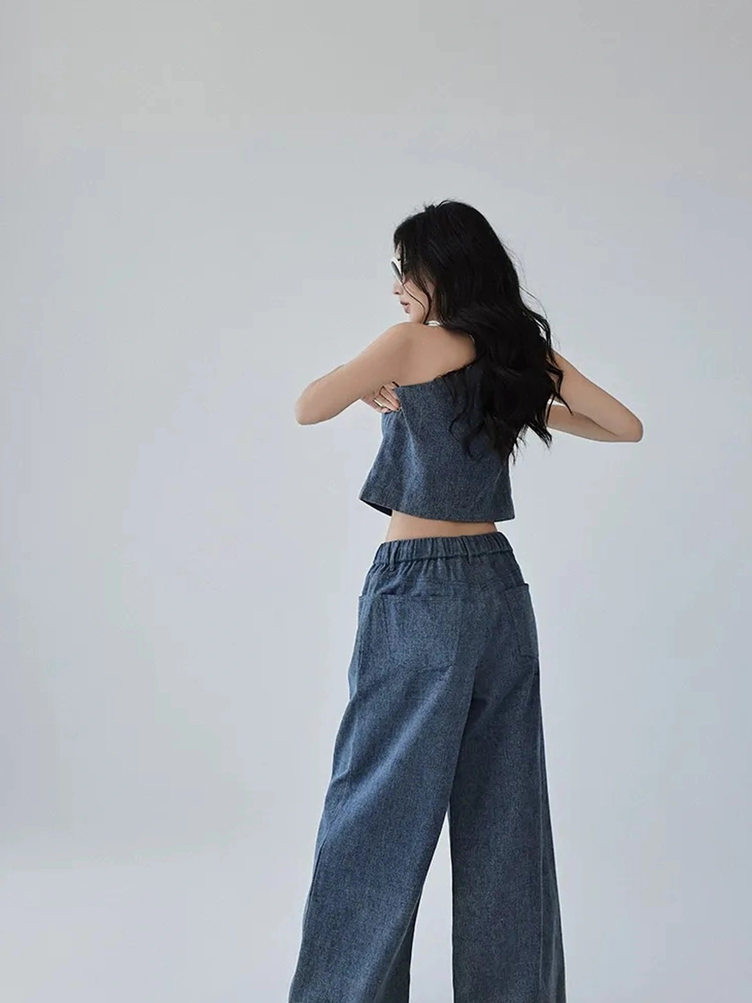 FU FRESH UP Vintage Washed Asymmetrical Denim Set