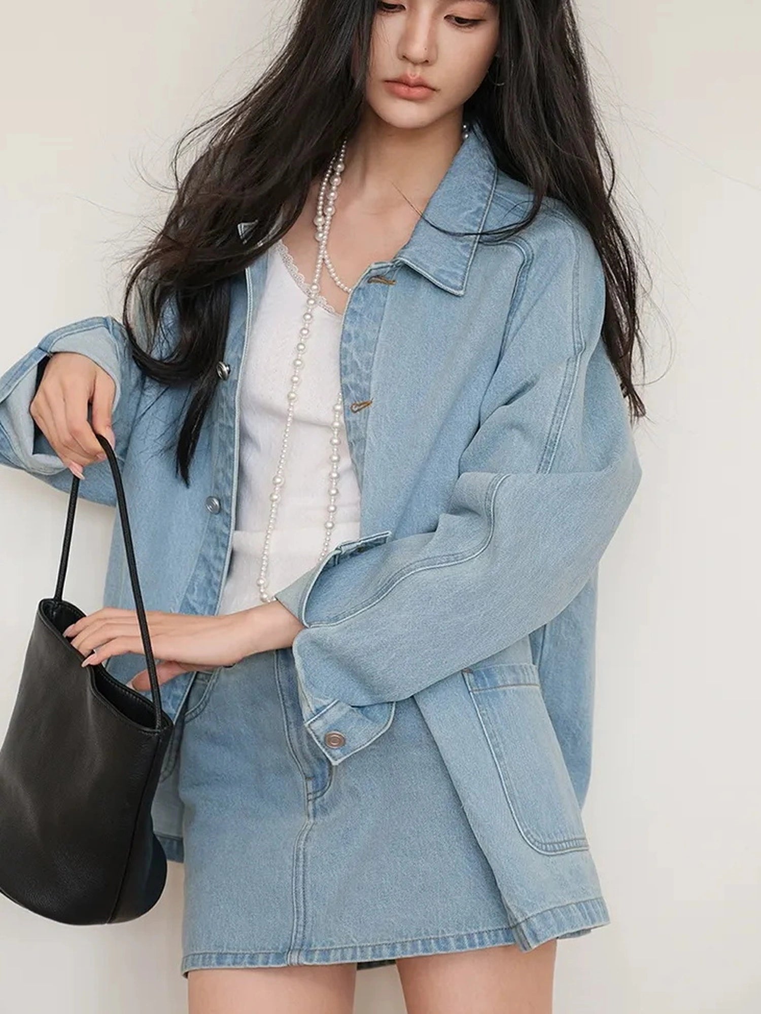 FU FRESH UP Vintage Washed Denim Jacket Mini Skirt Set