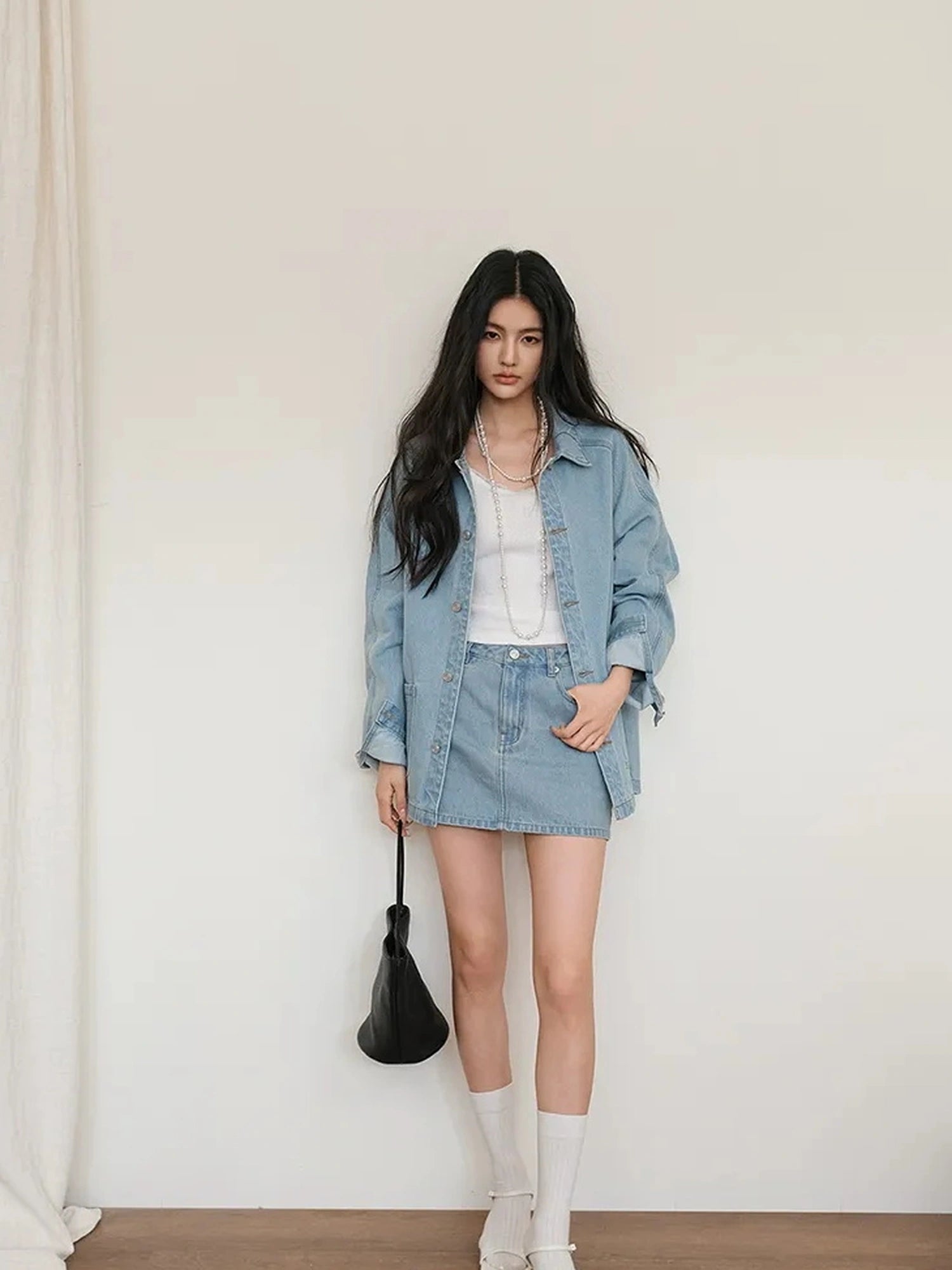FU FRESH UP Vintage Washed Denim Jacket Mini Skirt Set
