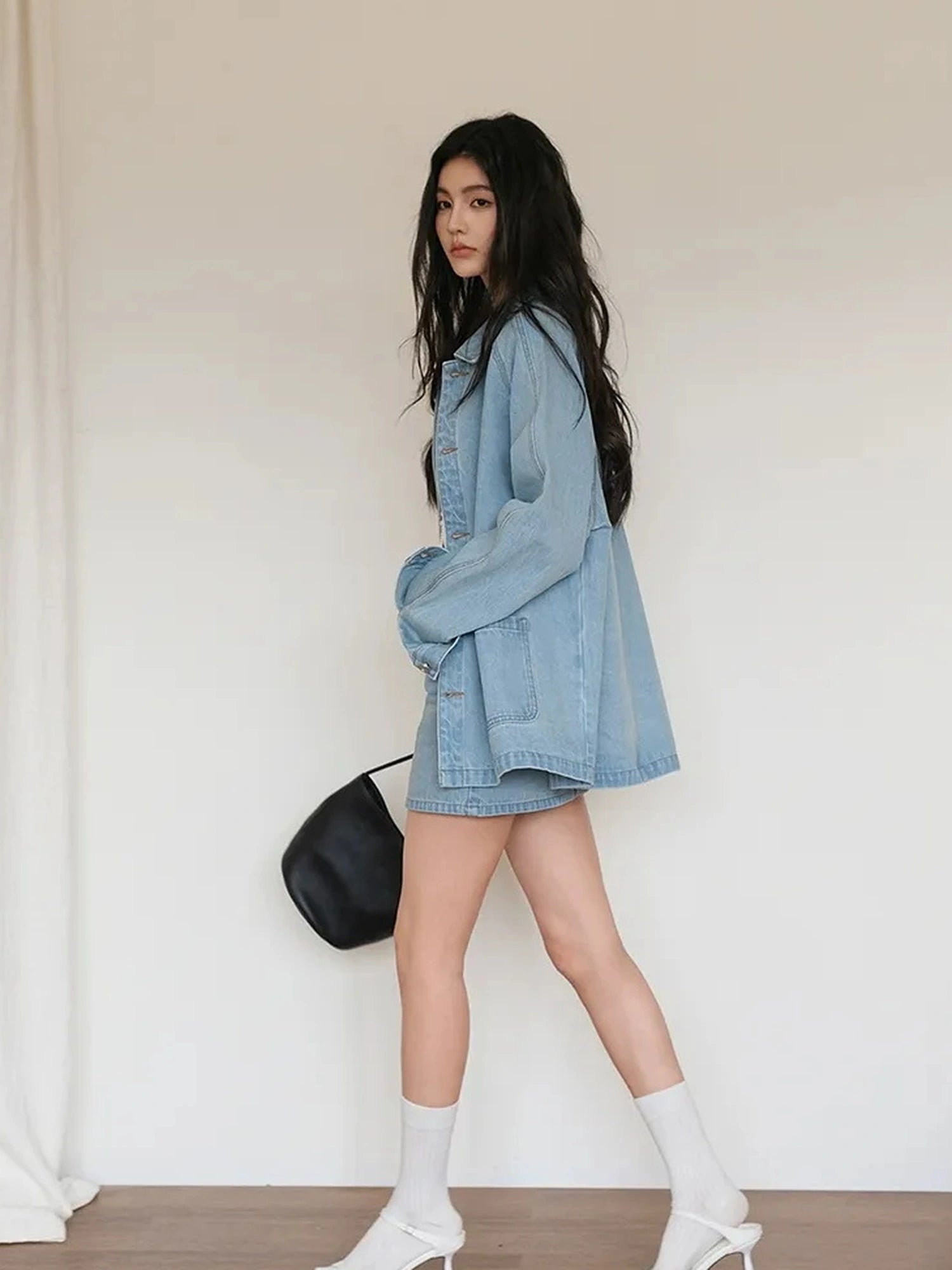 FU FRESH UP Vintage Washed Denim Jacket Mini Skirt Set
