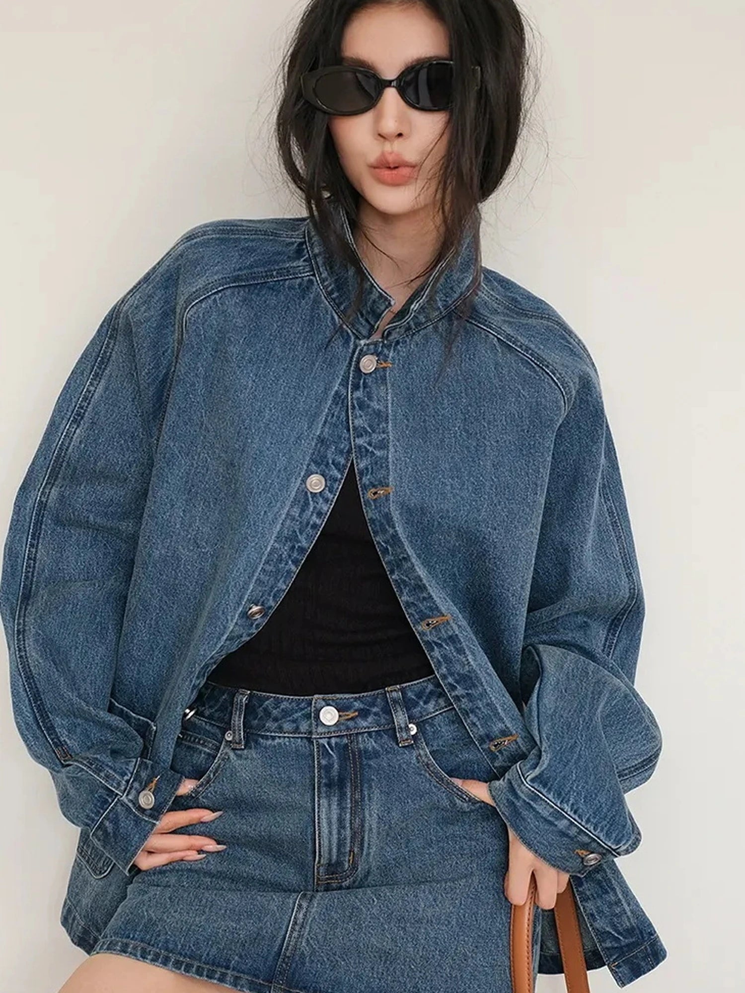FU FRESH UP Vintage Washed Denim Jacket Mini Skirt Set