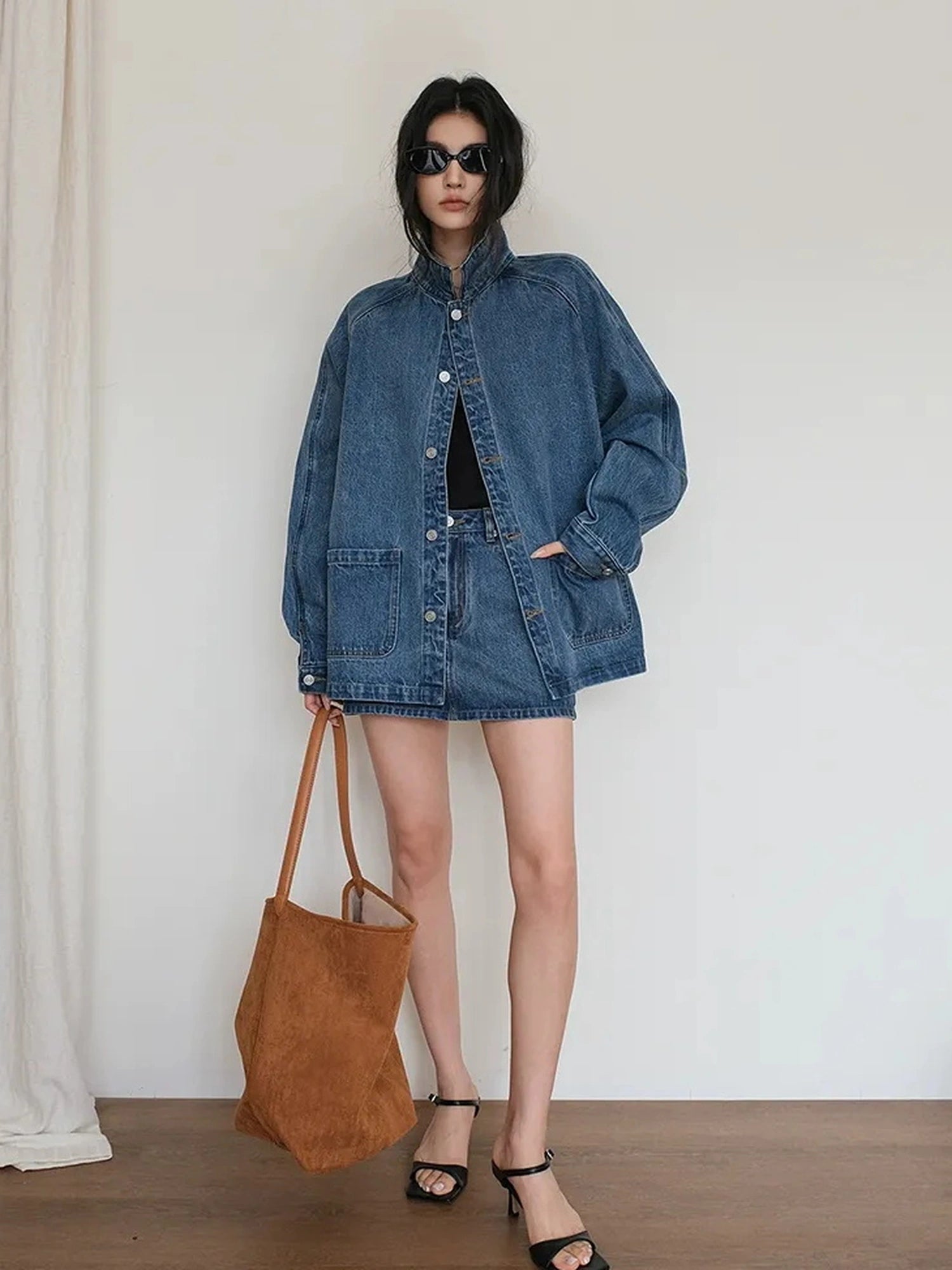 FU FRESH UP Vintage Washed Denim Jacket Mini Skirt Set