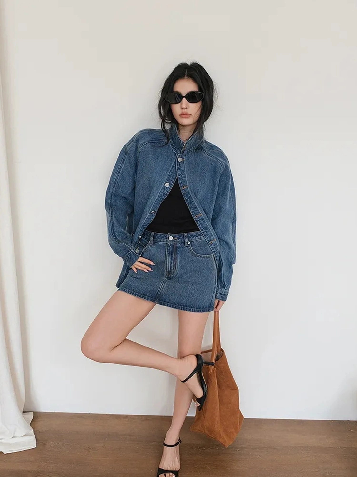 FU FRESH UP Vintage Washed Denim Jacket Mini Skirt Set