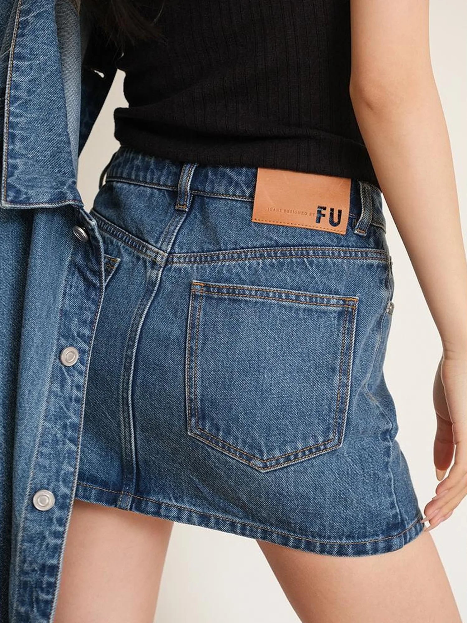 FU FRESH UP Vintage Washed Denim Jacket Mini Skirt Set
